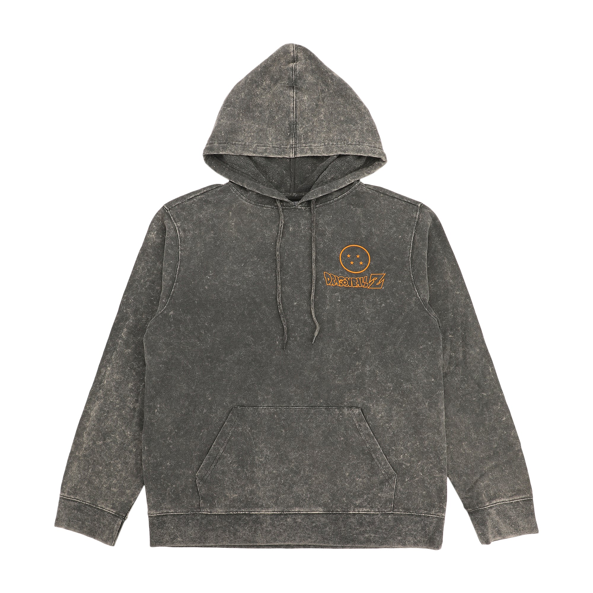 Dragon Ball Z Super Saiyan Goku & Kanji Men's Gray Mineral Wash Long Sleeve Hooded Sweatshirt