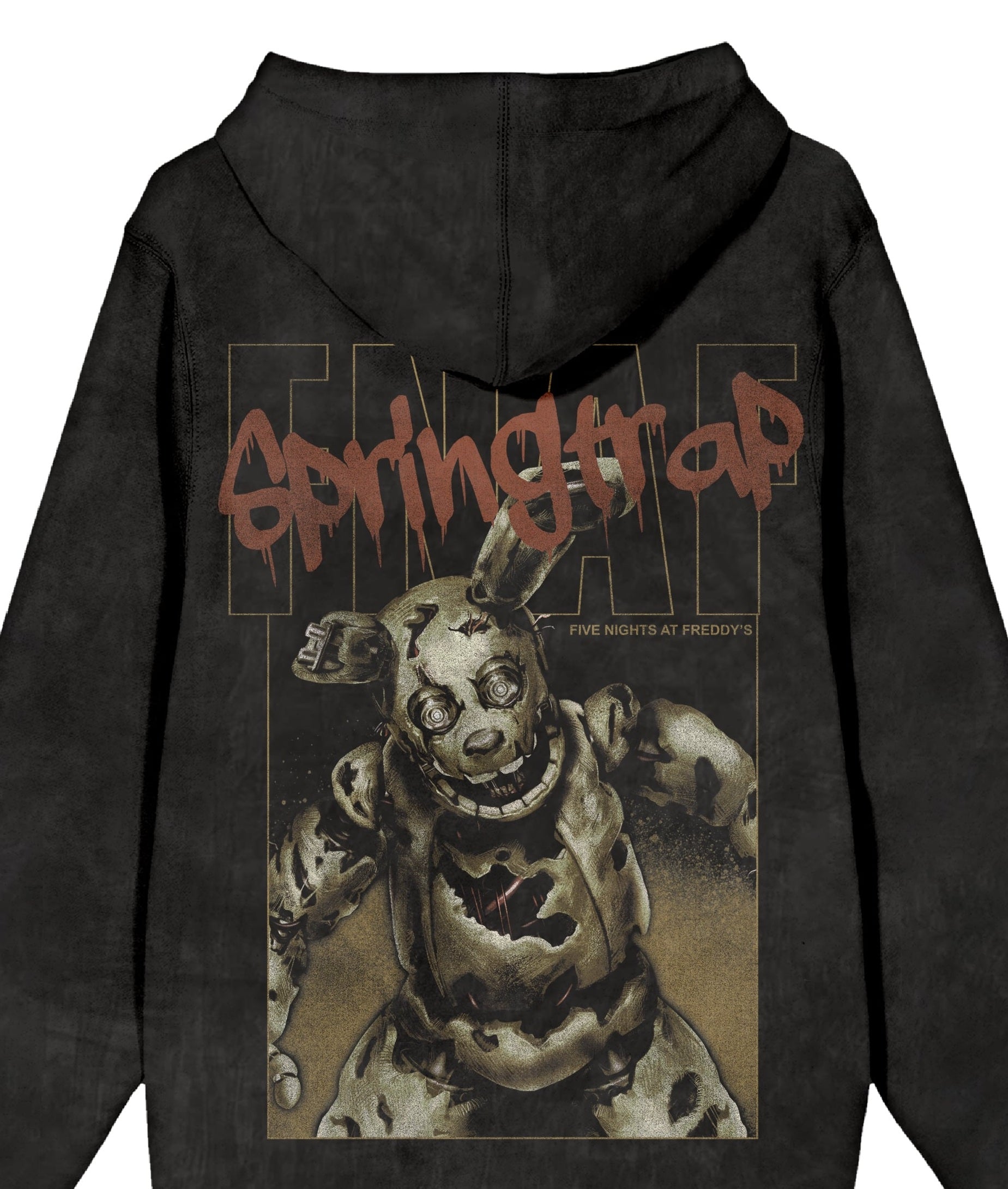 Five Nights At Freddy’s Springtrap Freddy Poster Art Men’s Black Mineral Wash Long Sleeve Hooded Sweatshirt