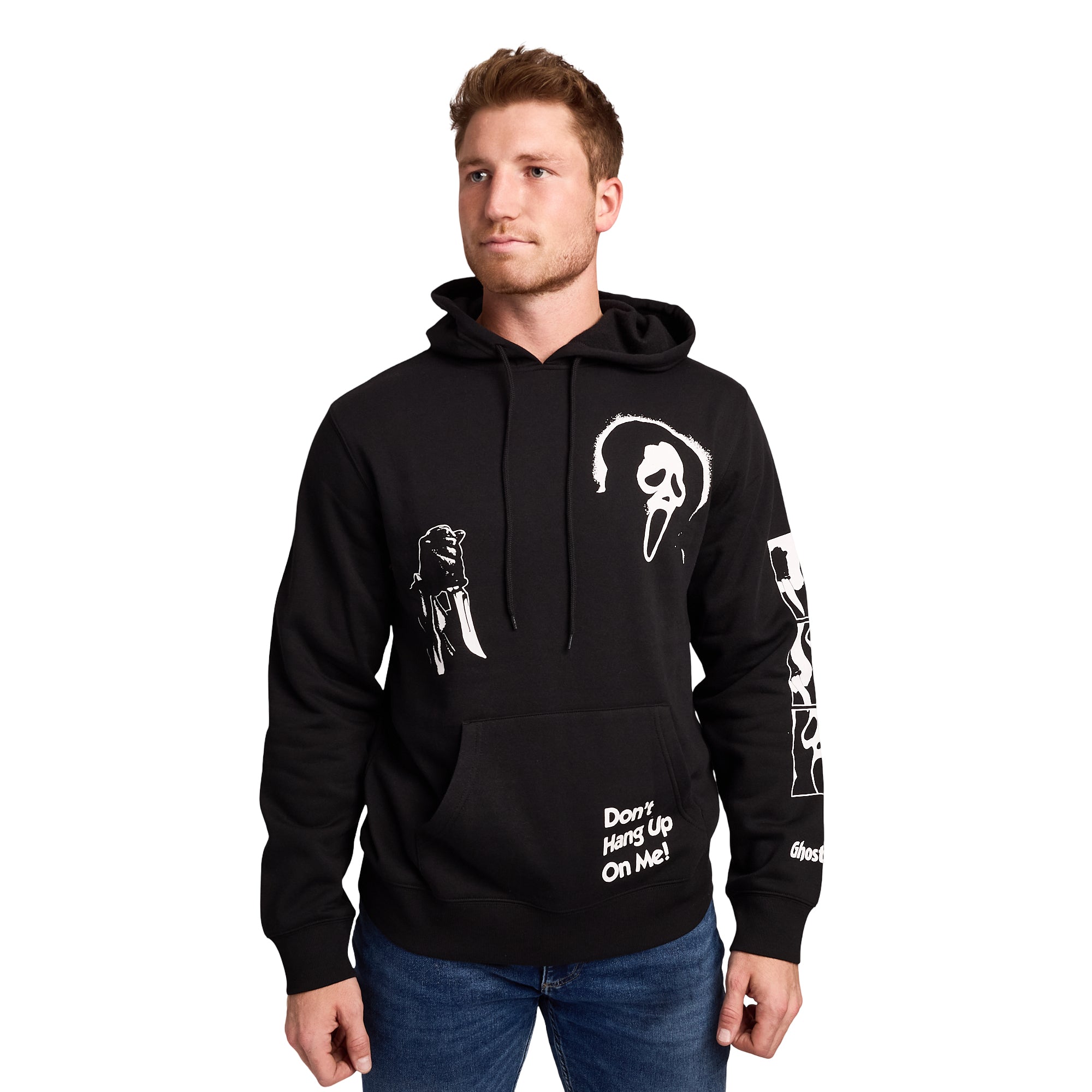 Ghostface Don't Hang Up on Me on Men's Black Hooded Sweathirt