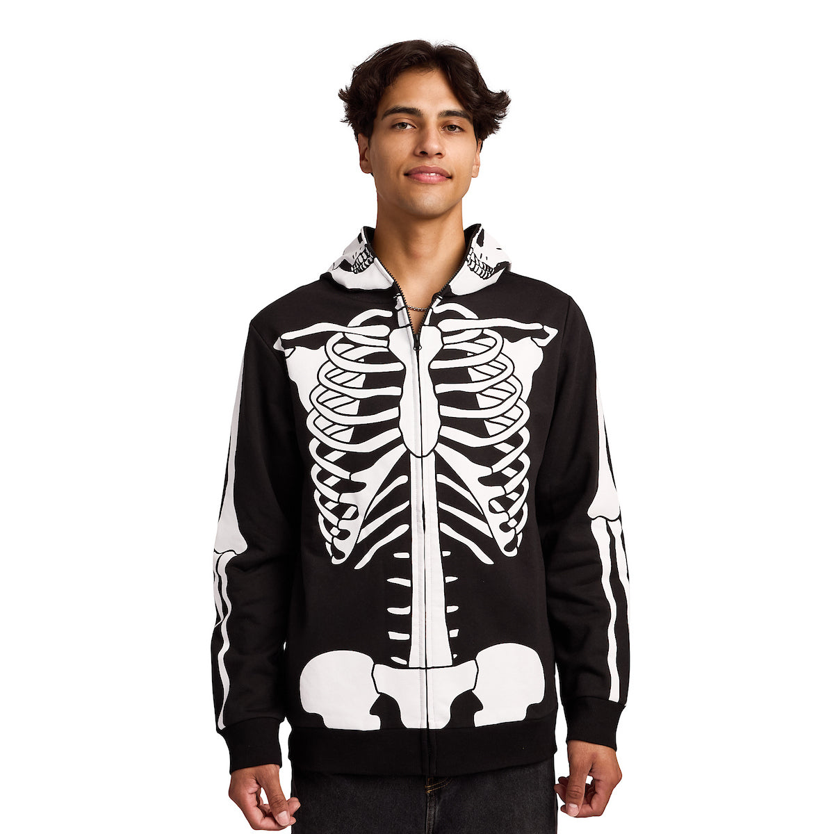 Skeleton Men's Black Long Sleeve Cosplay Zip Hoodie