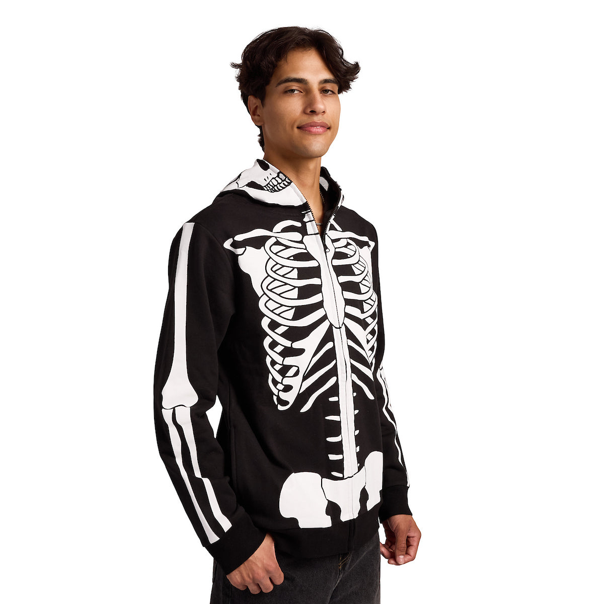 Skeleton Men's Black Long Sleeve Cosplay Zip Hoodie