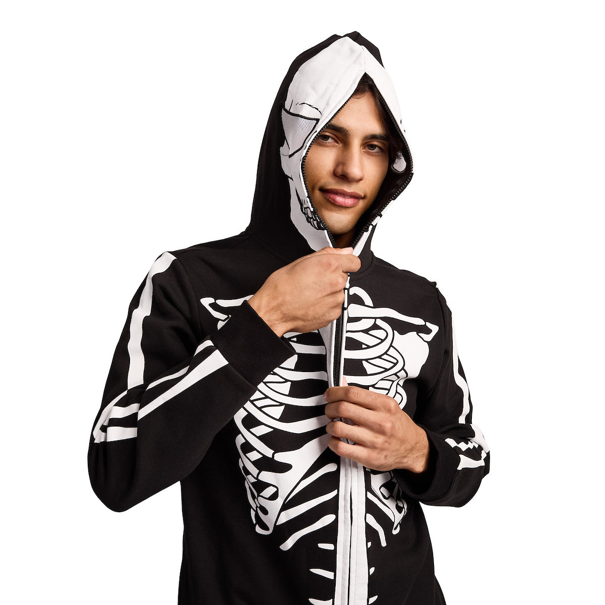 Skeleton Men's Black Long Sleeve Cosplay Zip Hoodie