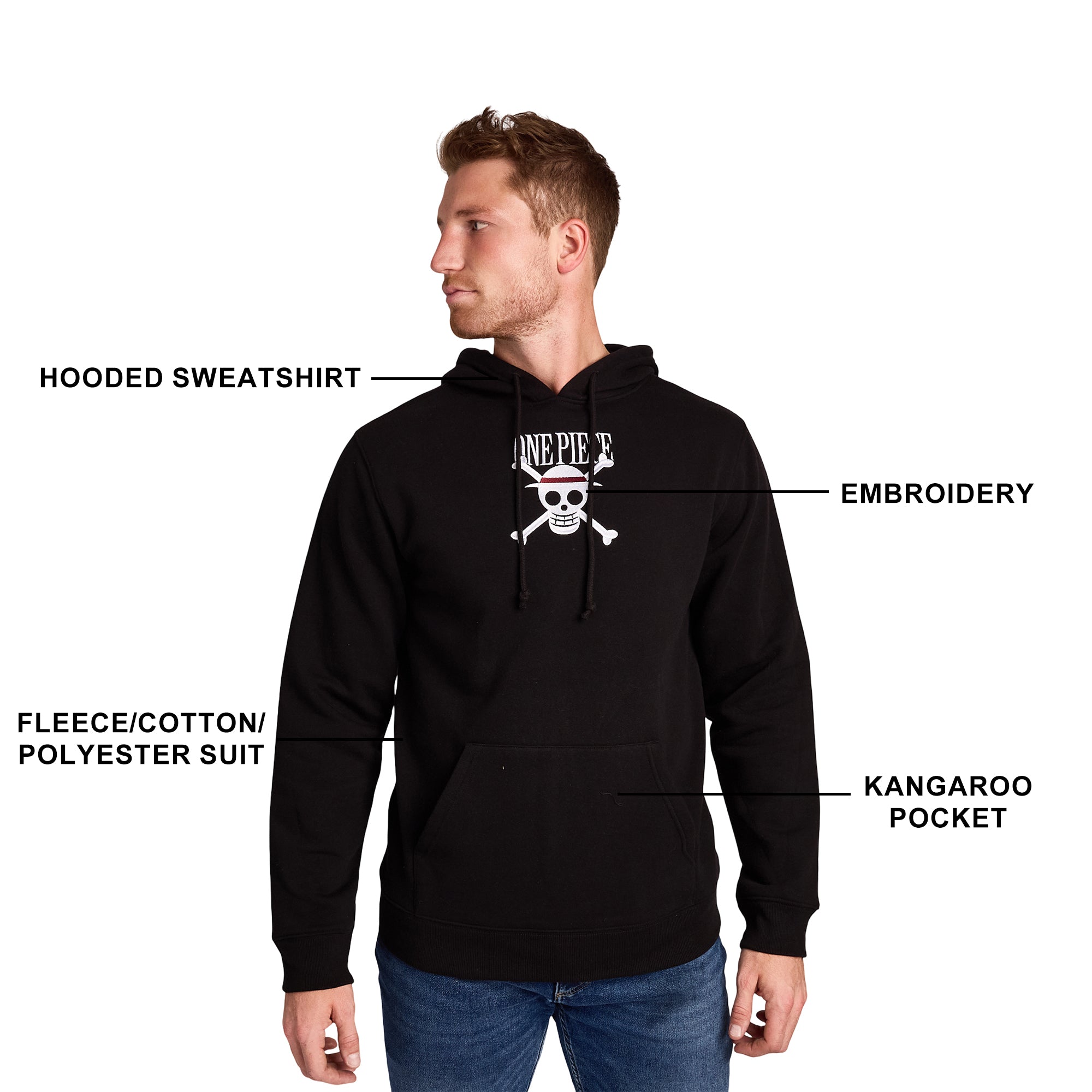 One Piece Monkey D. Luffy Men's Black Long Sleeve Hooded Sweatshirt