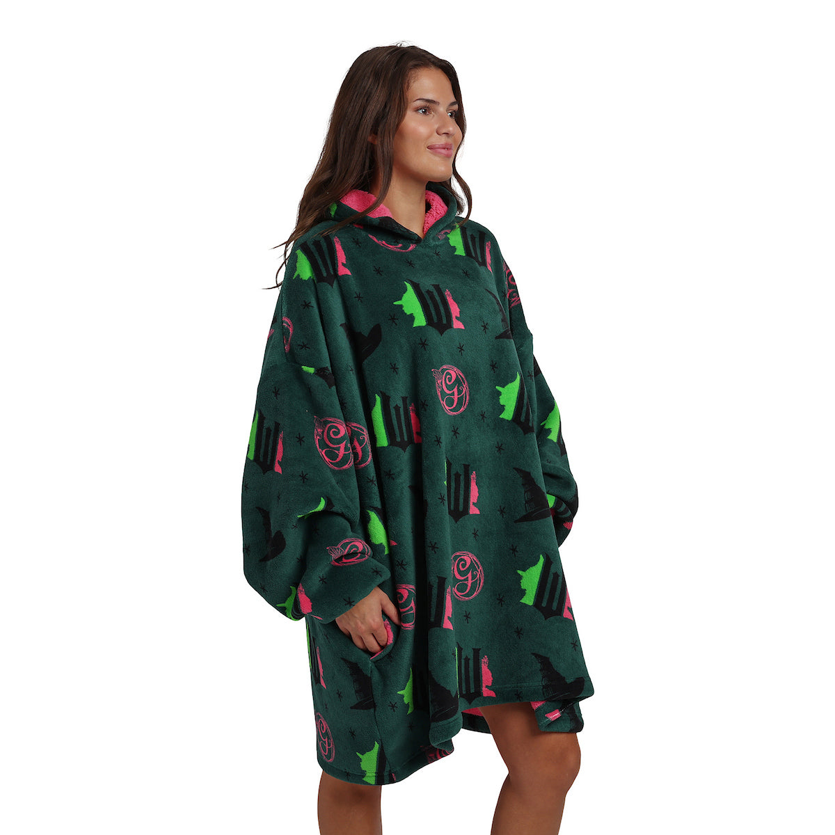 Wicked Part 1 Witch & Glinda Seal All-Over Print Adult Green Long Sleeve Comfy Hooded Blanket
