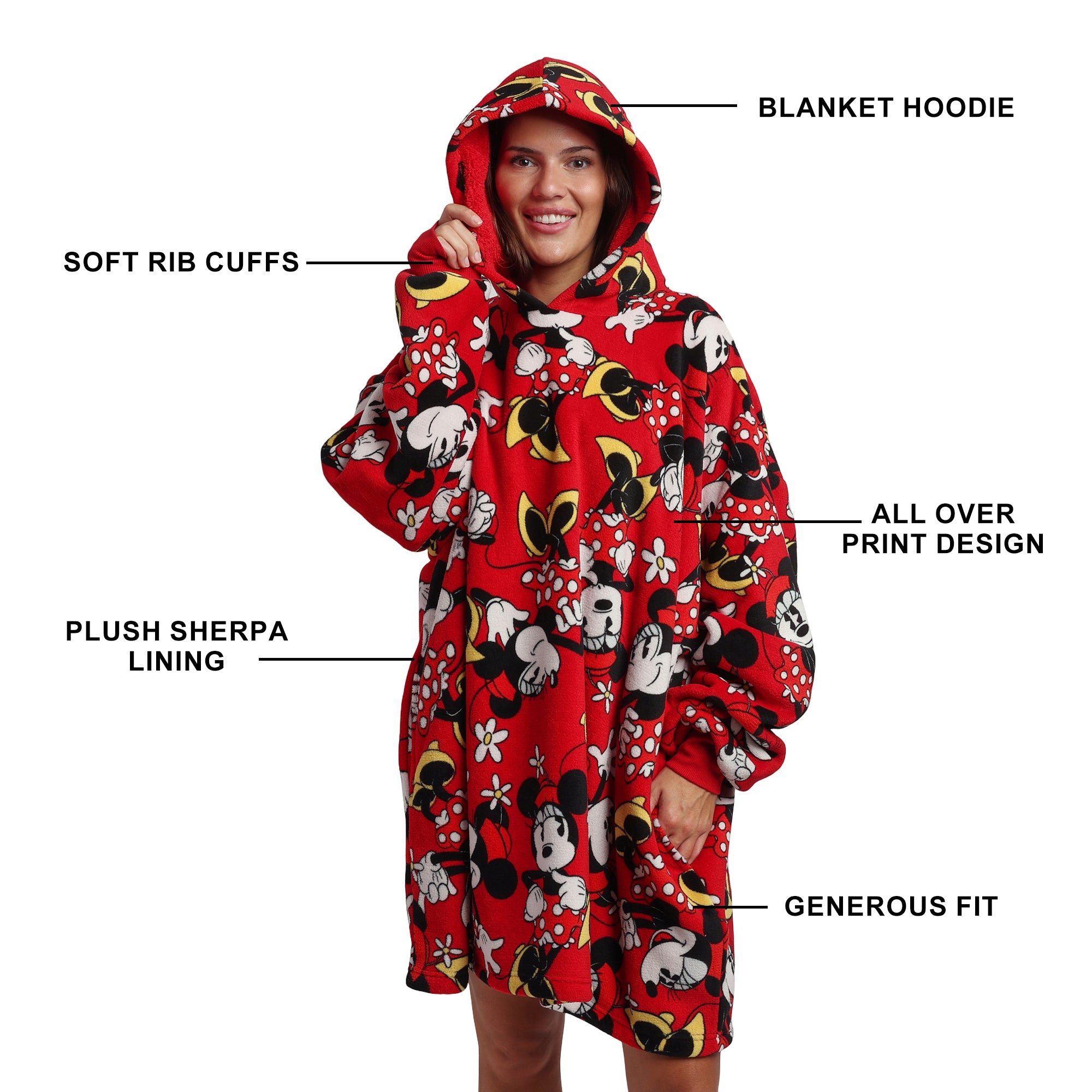 Minnie Mouse Classic Adult Long Sleeve Sherpa-Lined Hooded Blanket