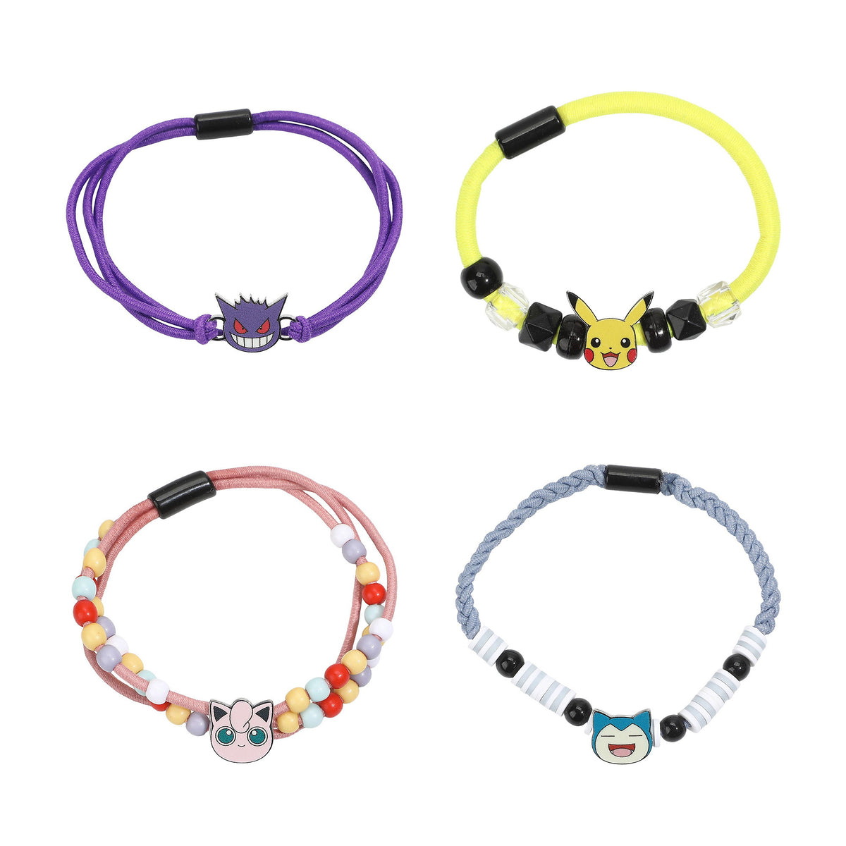 Pokemon Pikachu Snorlax Jigglypuff Gengar Hair Tie Bracelet Set