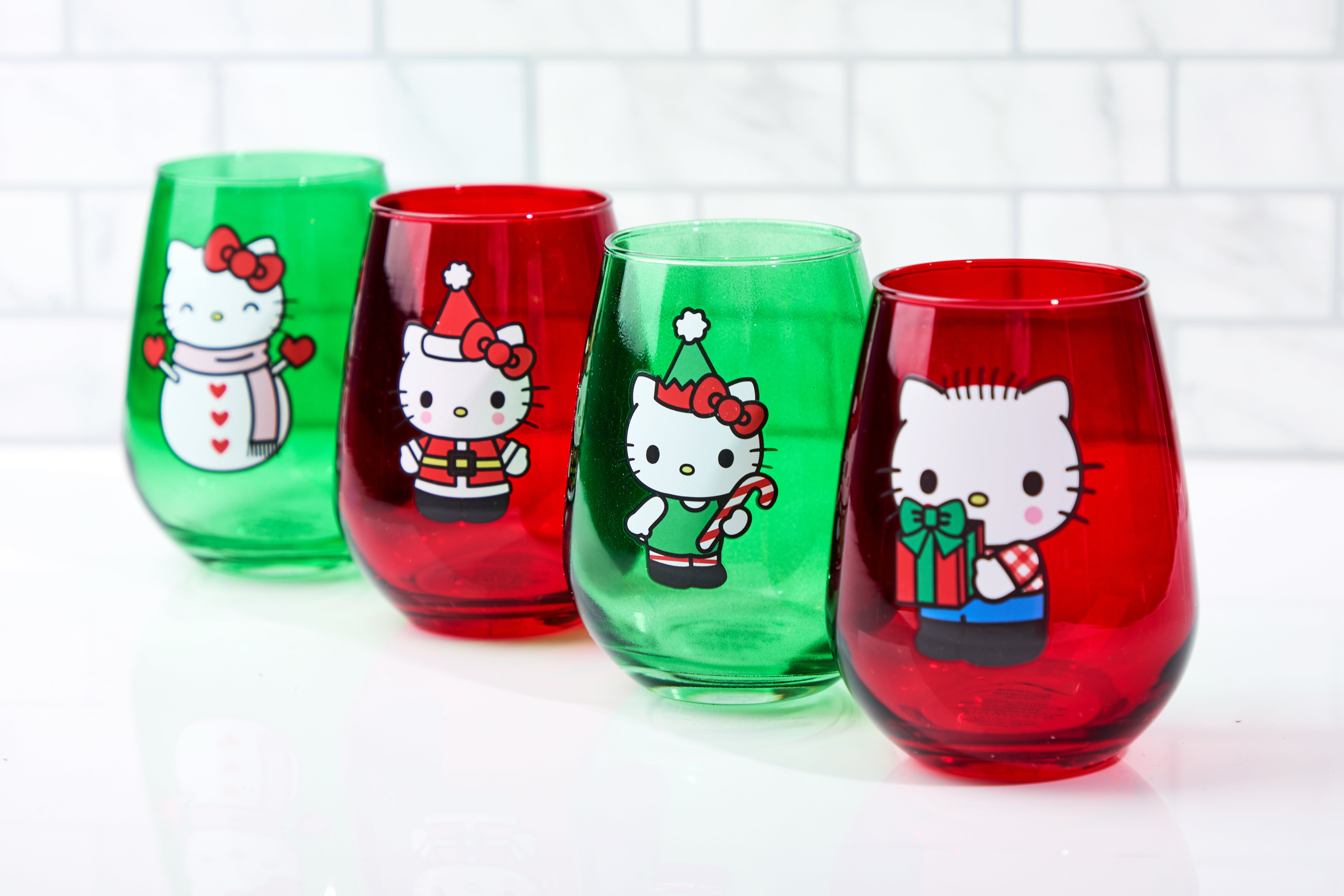 Hello Kitty Holiday Costumes 4-Piece 18 Oz Contour Glasses Set