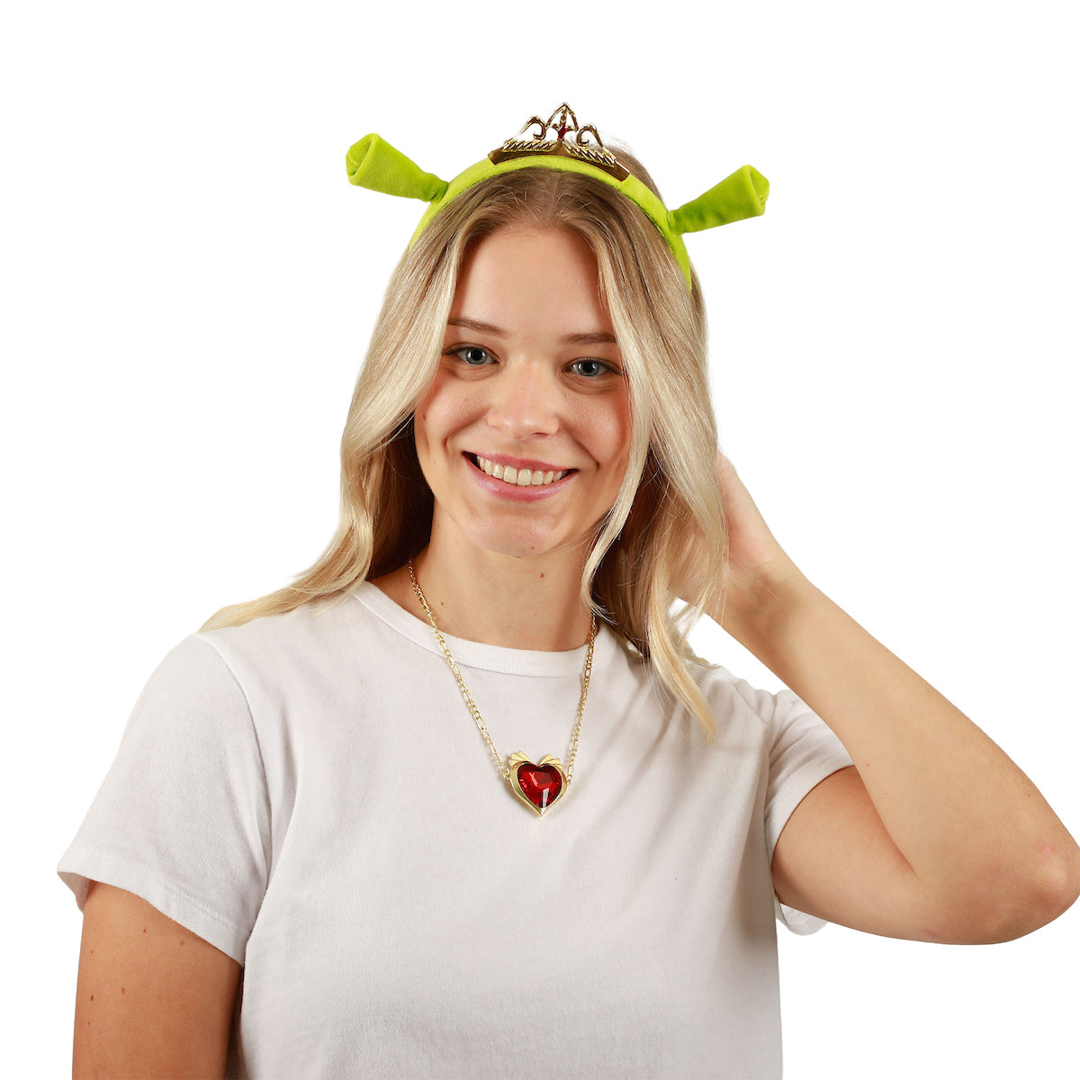 Shrek Fiona Ogre Crown Ears Headband and Heart Necklace Set