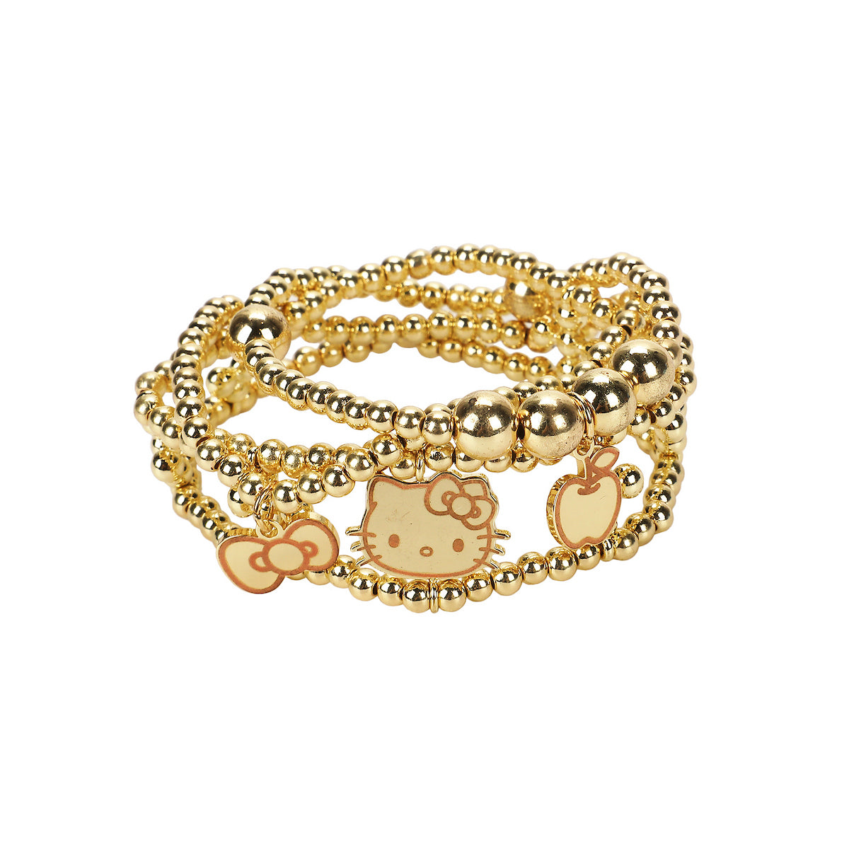 Hello Kitty Face Apple & Bow 3-Pack Golden Bracelet Set