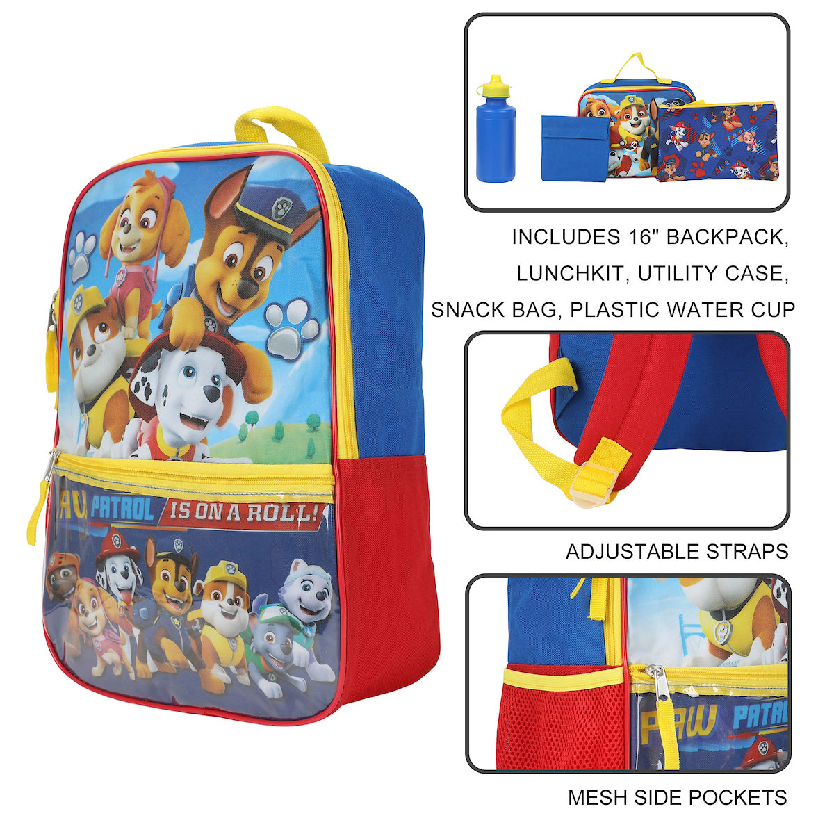 Paw Patrol Is On A Roll 16" 5-Pc Youth Backpack Set