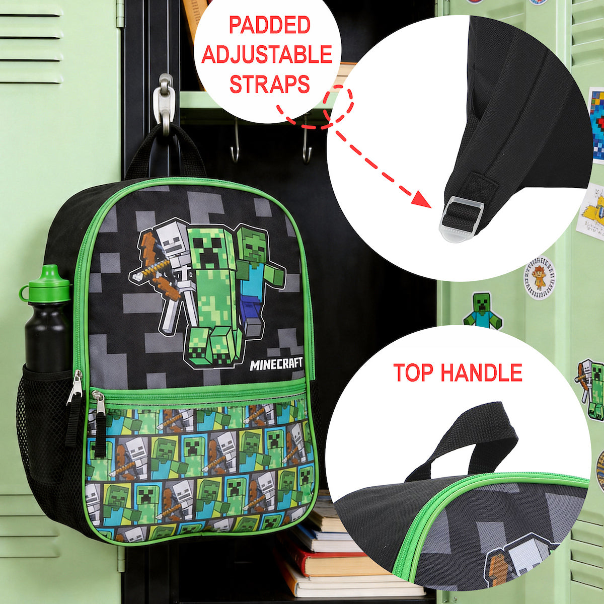 Minecraft Backpack Set with Lunch Box for Boys & Girls 16 inch 5 Piece Value Set