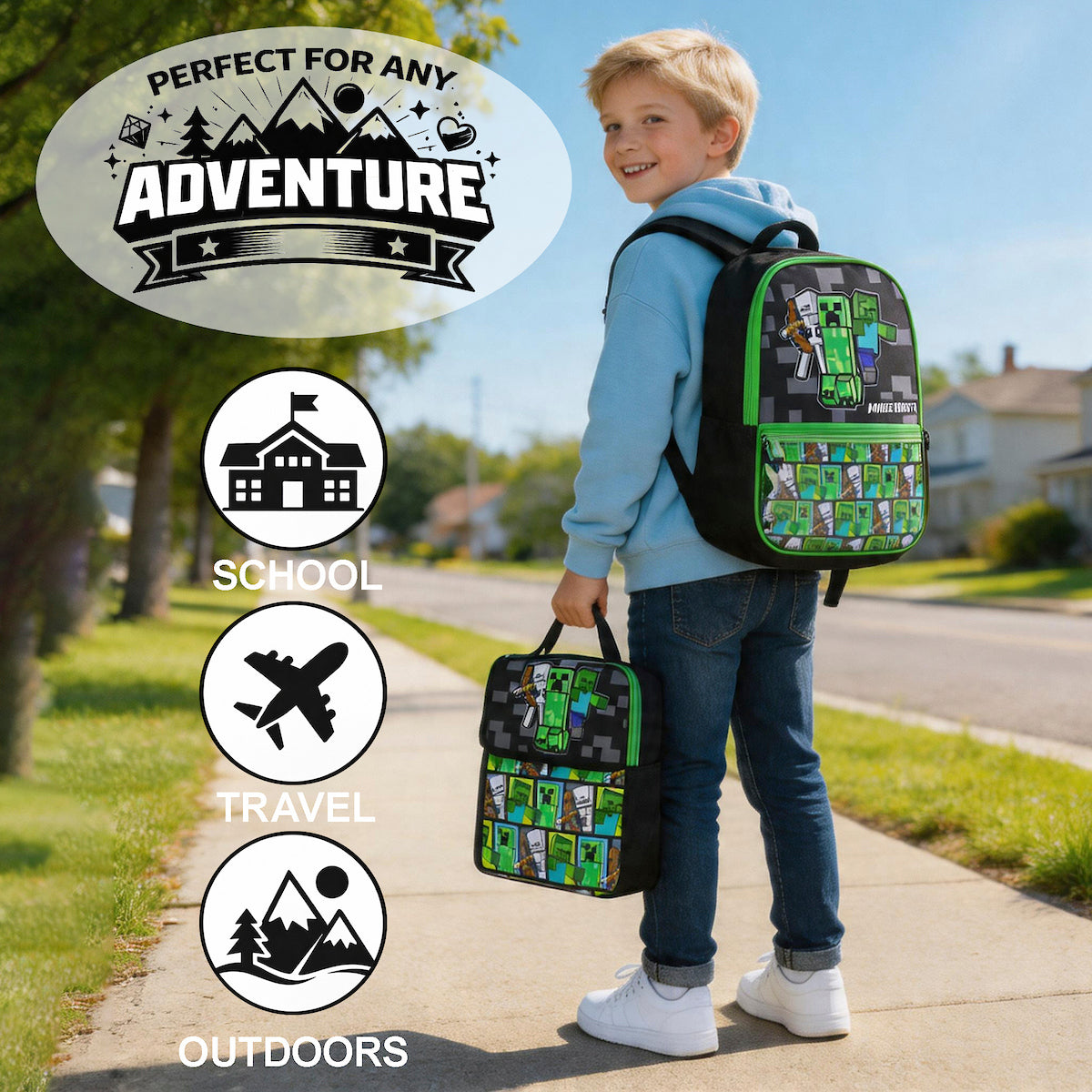 Minecraft Backpack Set with Lunch Box for Boys & Girls 16 inch 5 Piece Value Set