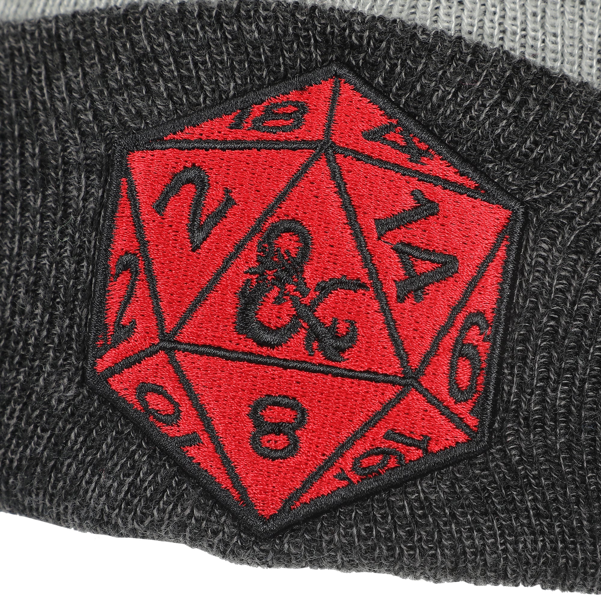 Dungeons and Dragons Game Striped Red Marled Embroidery Logo Knitted Beanie Hat for Winter