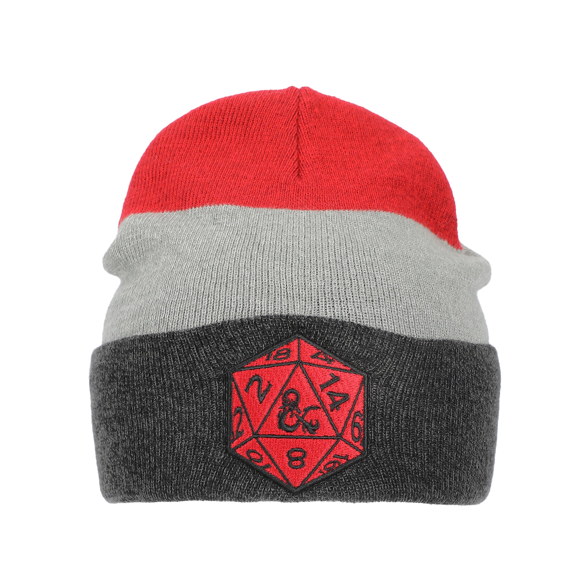 Dungeons and Dragons Game Striped Red Marled Embroidery Logo Knitted Beanie Hat for Winter