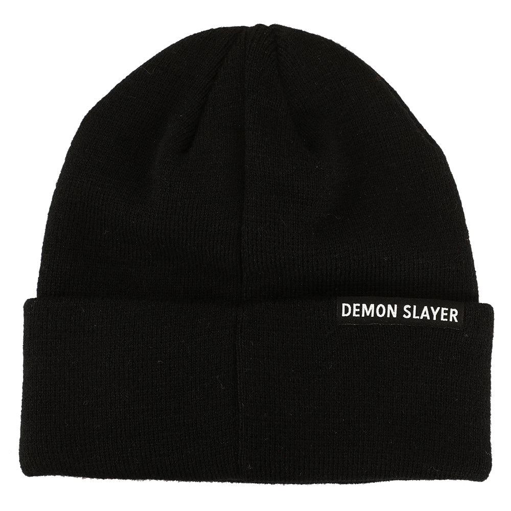 Demon Slayer Character Embroidered Plain Black Cuffed Knitted Winter beanie Hat