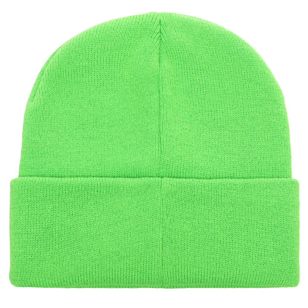 Beetlejuice Plain Neon Green Embroidered Logo Cuff Knit Beanie