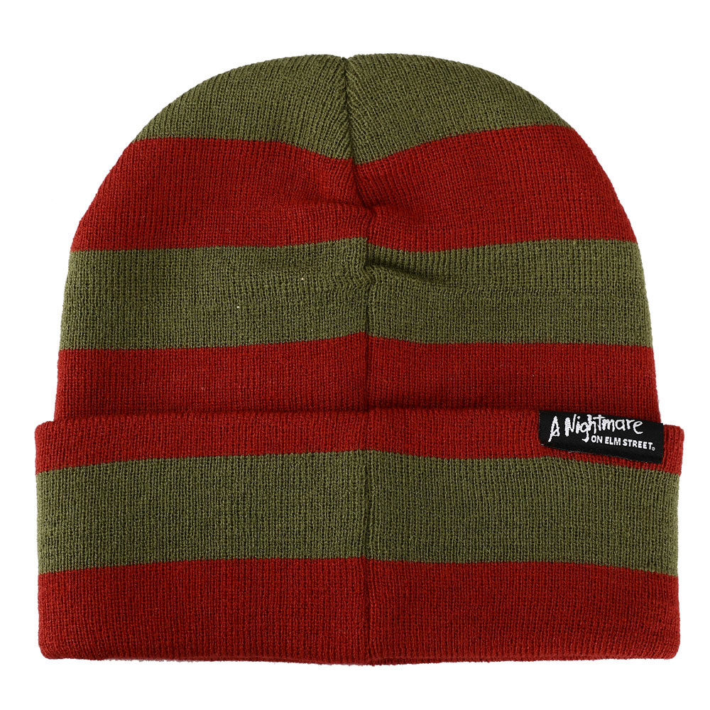 Nightmare On Elm Street Ready Or Not Here I Come Woven Label Striped Cuffed Beanie