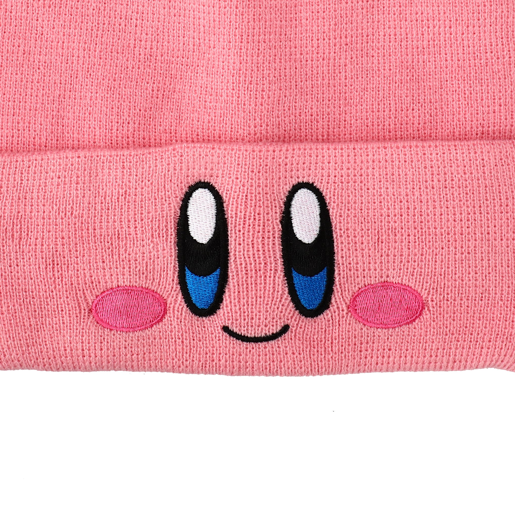 Kirby Smiling Face Pink Cuffed Plain Skull Acrylic  Knitted Embroidered Logo Beanie Hat