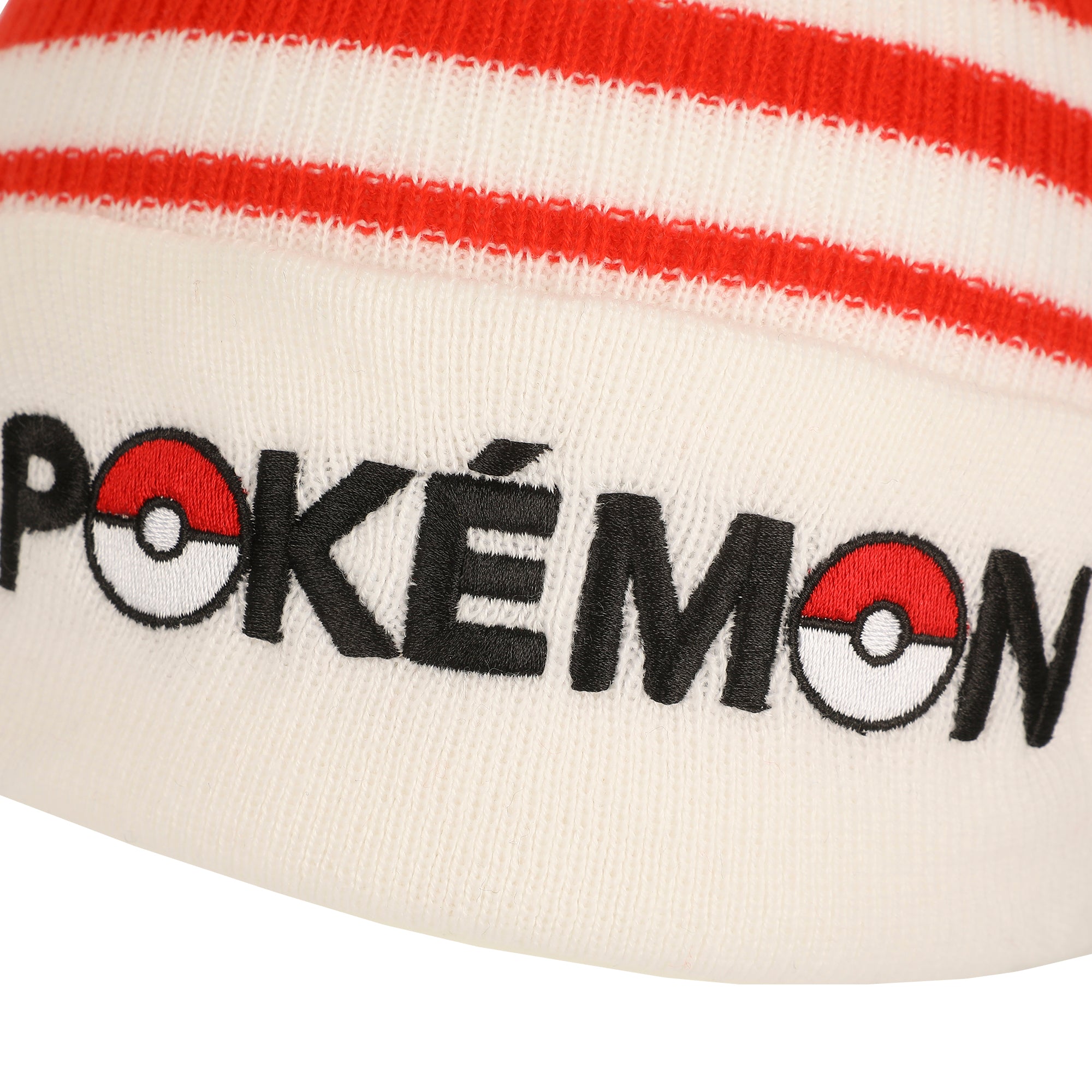 Pokemon Pokeball Plush Pom Red And White Stripes Cuff Beanie