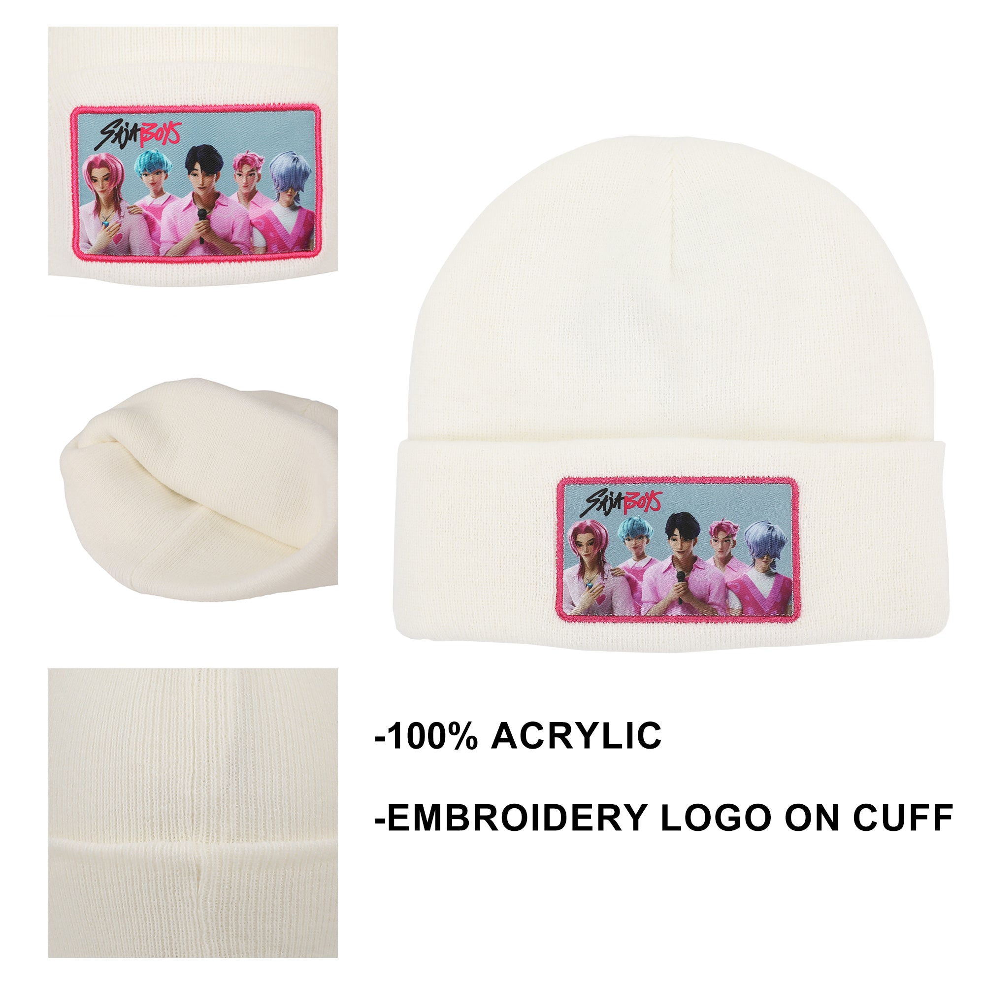 KPop Demon Hunters Saja Boys White Cuff Knit Beanie