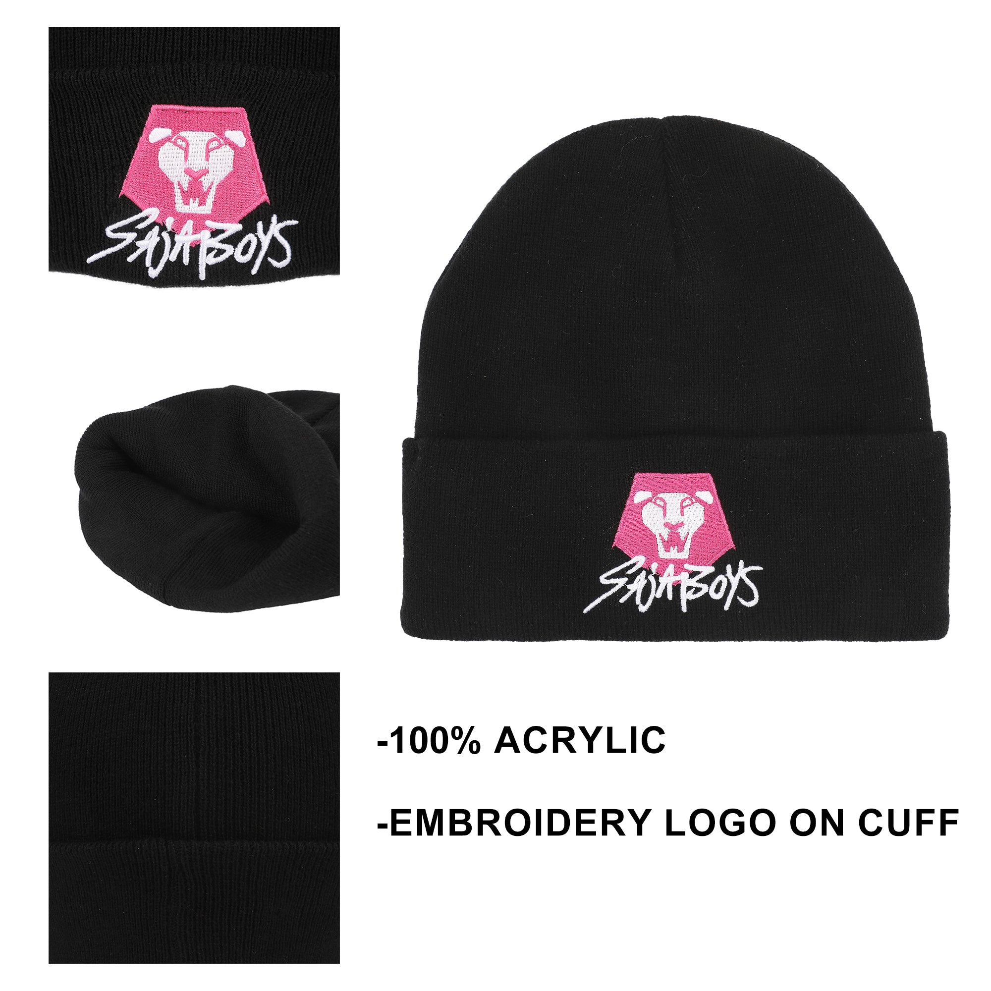 KPop Demon Hunters Saja Boys Black Cuff Knit Beanie