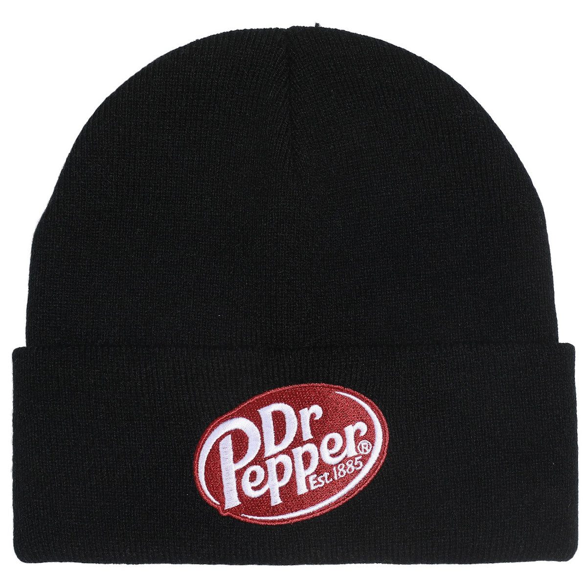Dr Pepper Embroidered Black Knit Cuff Beanie for Adults