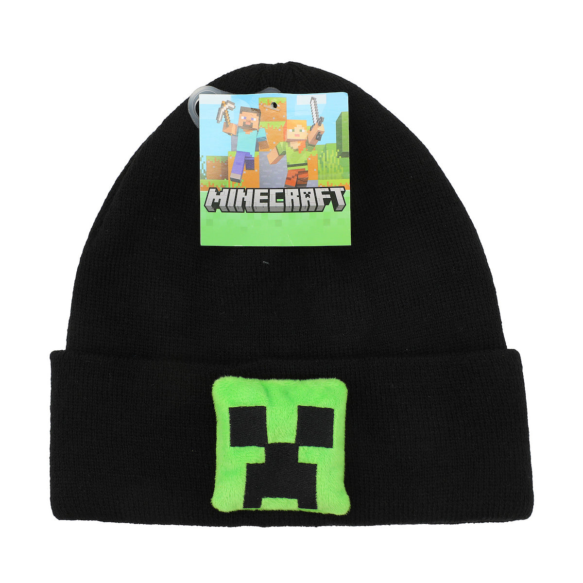 Minecraft Plush Creeper Patch Youth Black Cuff Beanie