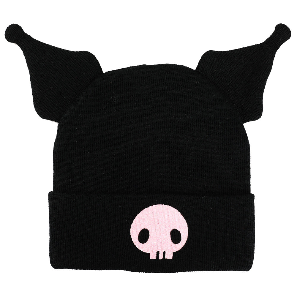 Kuromi Cuffed knitted Embroidered Logo With 3D Plush Ears Beanie Hat