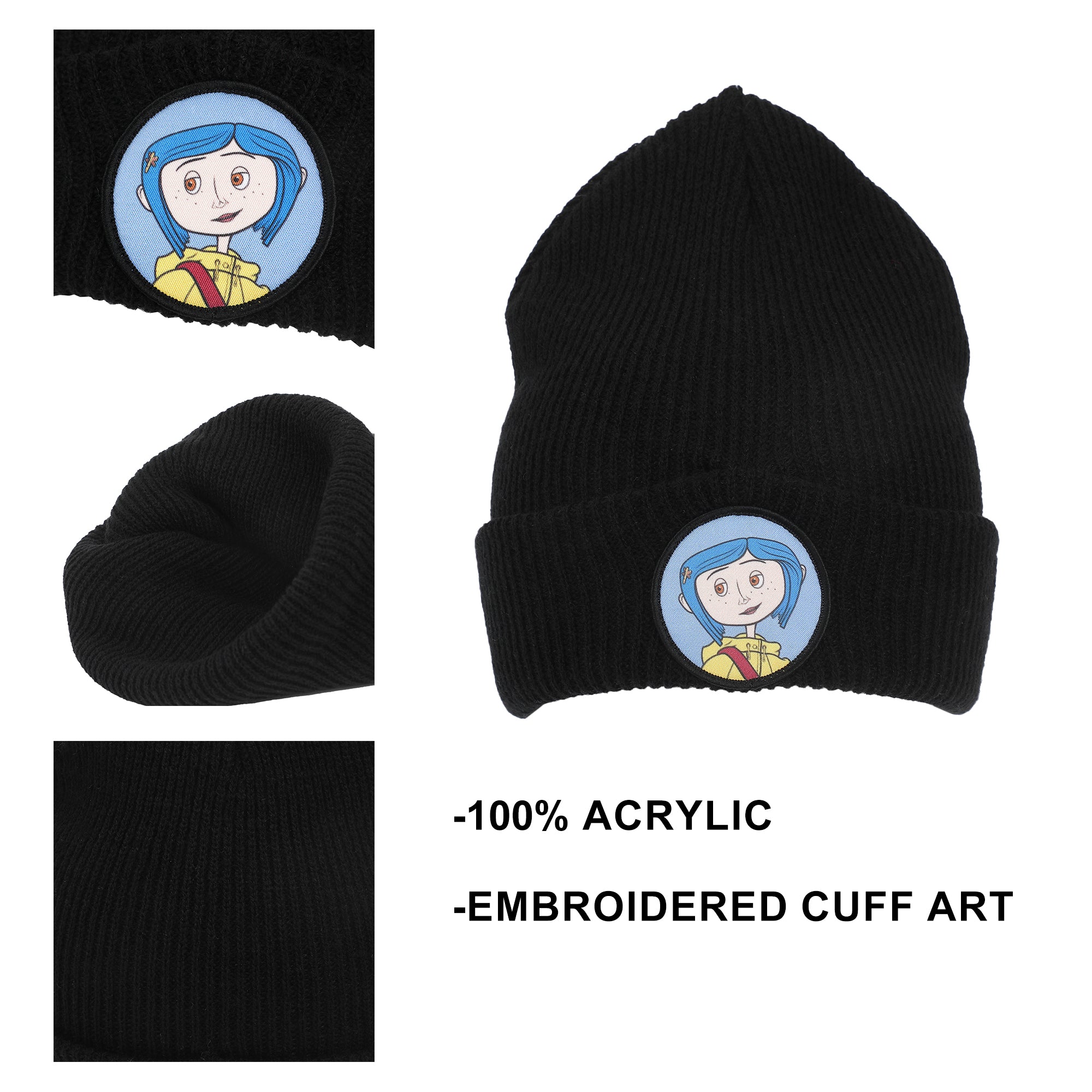 Coraline Woven Patch Tall Cuff Beanie