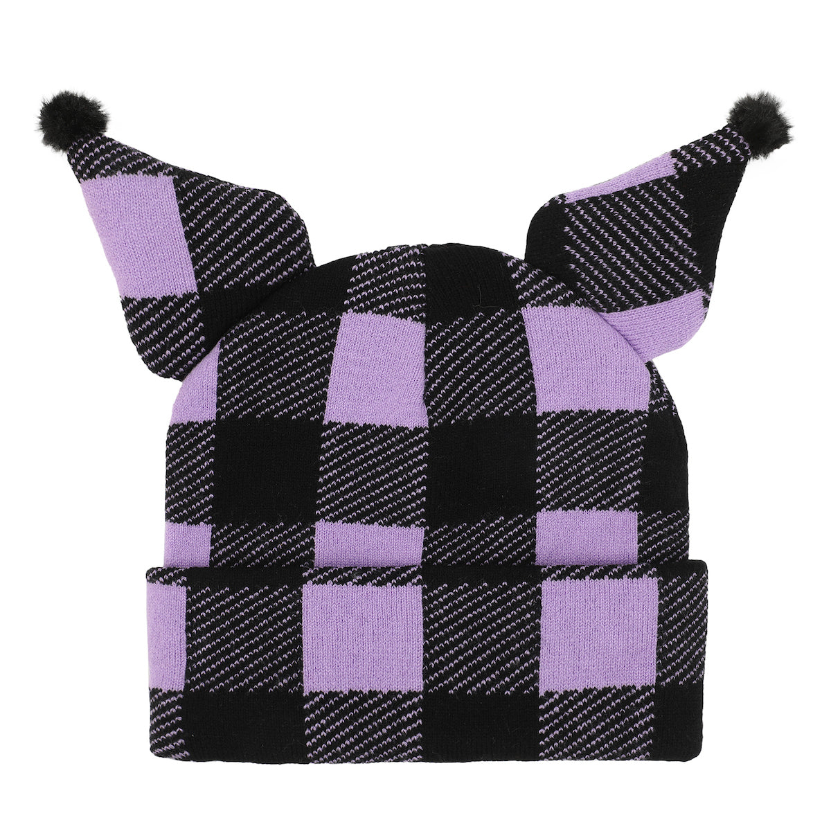 Kuromi Hood Purple Plaid Cuff Beanie