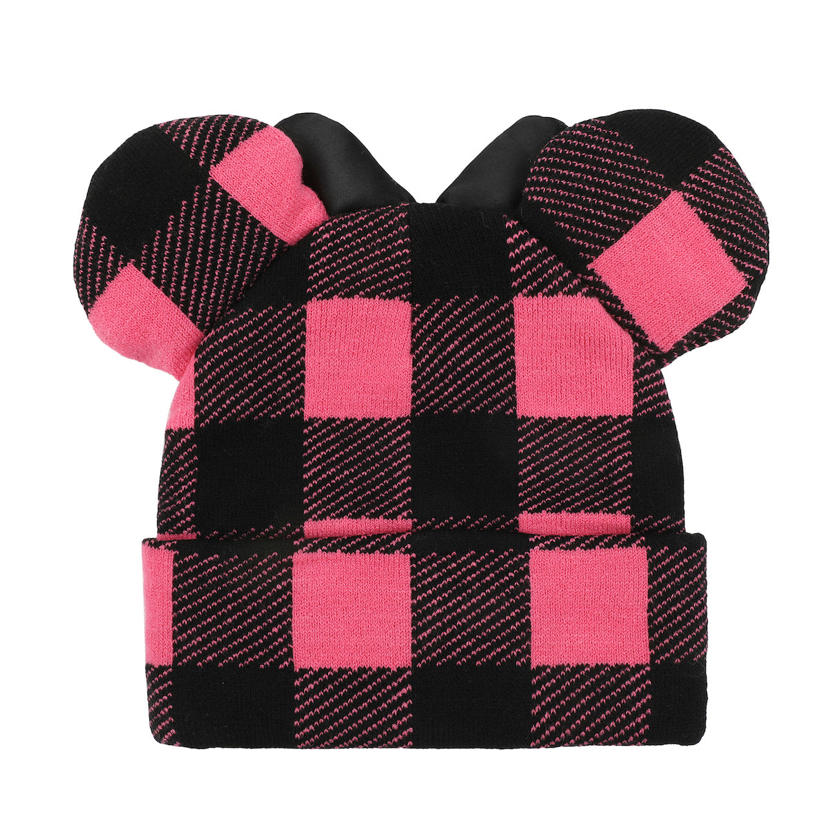 Disney Minnie Mouse Ears Pink Plaid Cuff Beanie