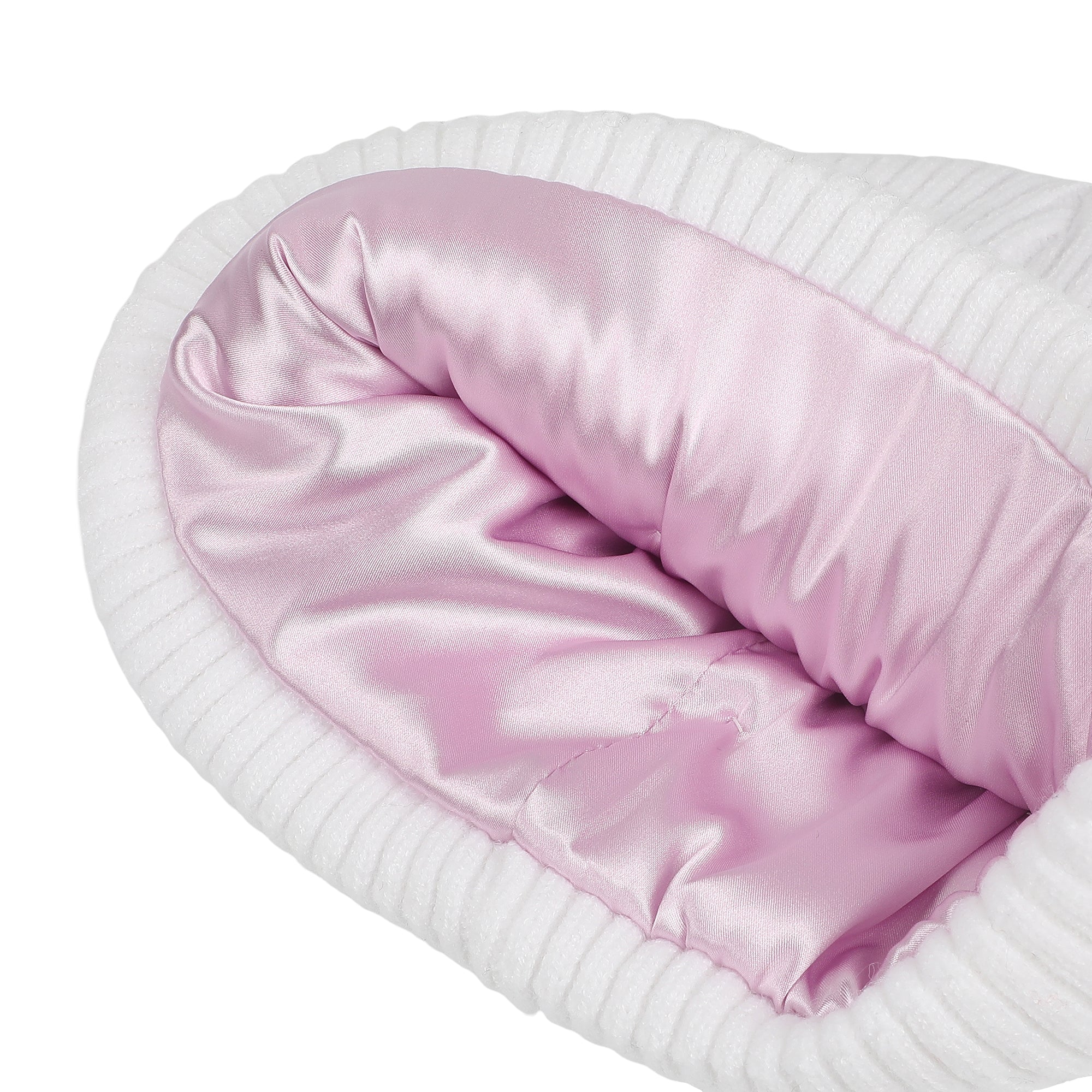 Hello Kitty Ribbed Knit Embroidered Character On White Satin Lined Cuff Beanie