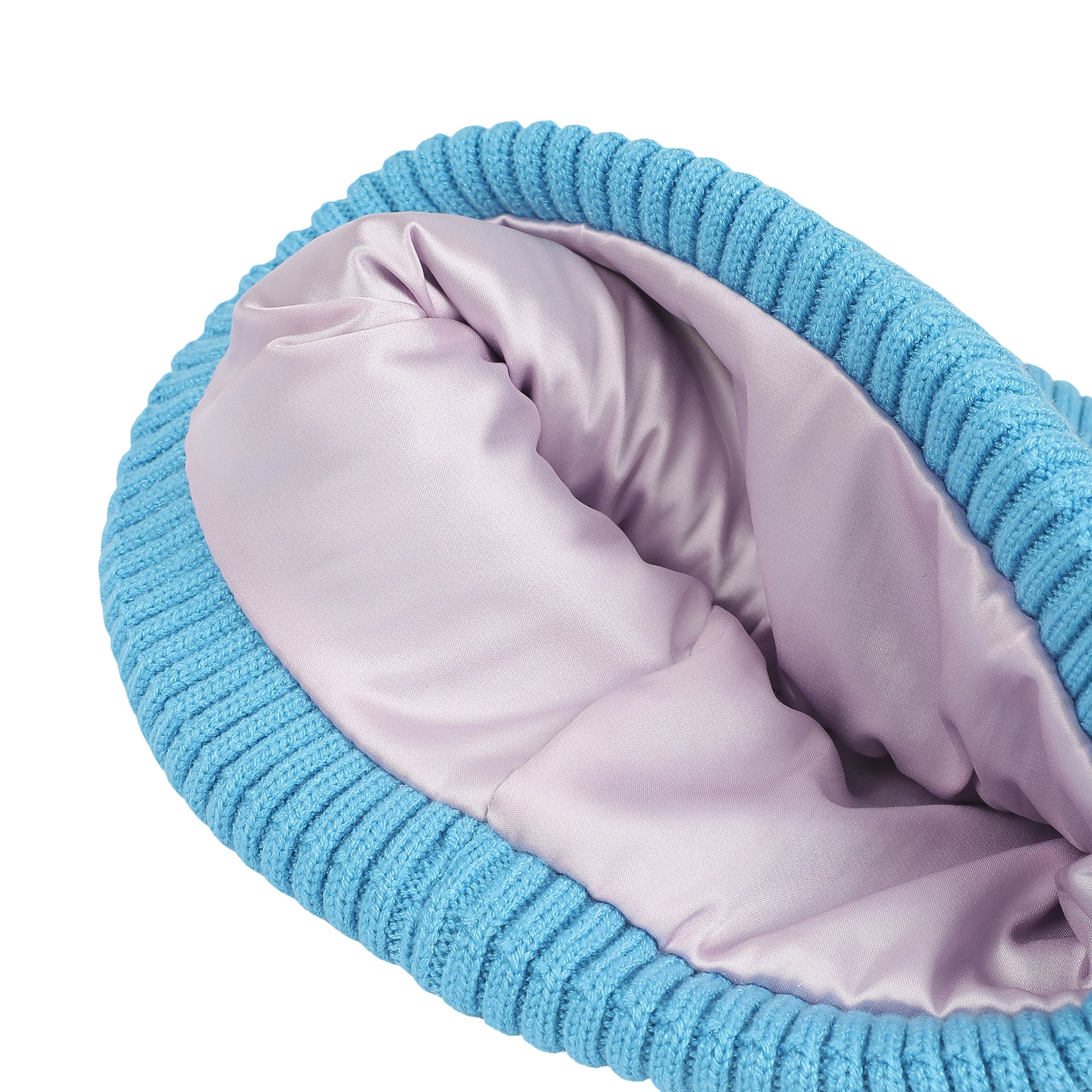 Lilo & Stitch Ribbed Knit, Embroidered Stitch On Blue Satin Lined Cuff Beanie