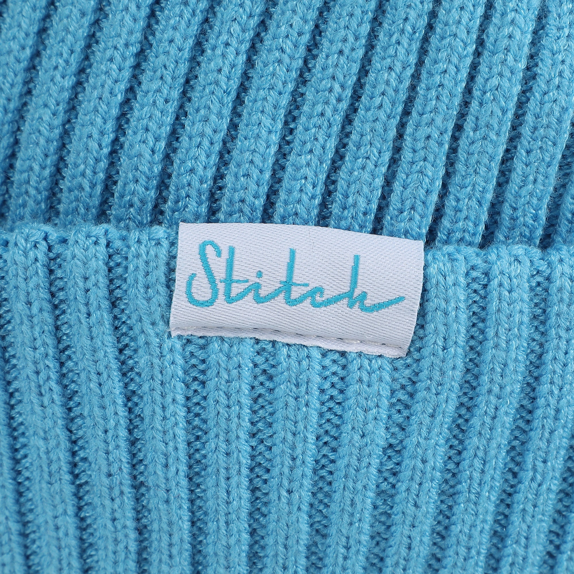 Lilo & Stitch Ribbed Knit, Embroidered Stitch On Blue Satin Lined Cuff Beanie
