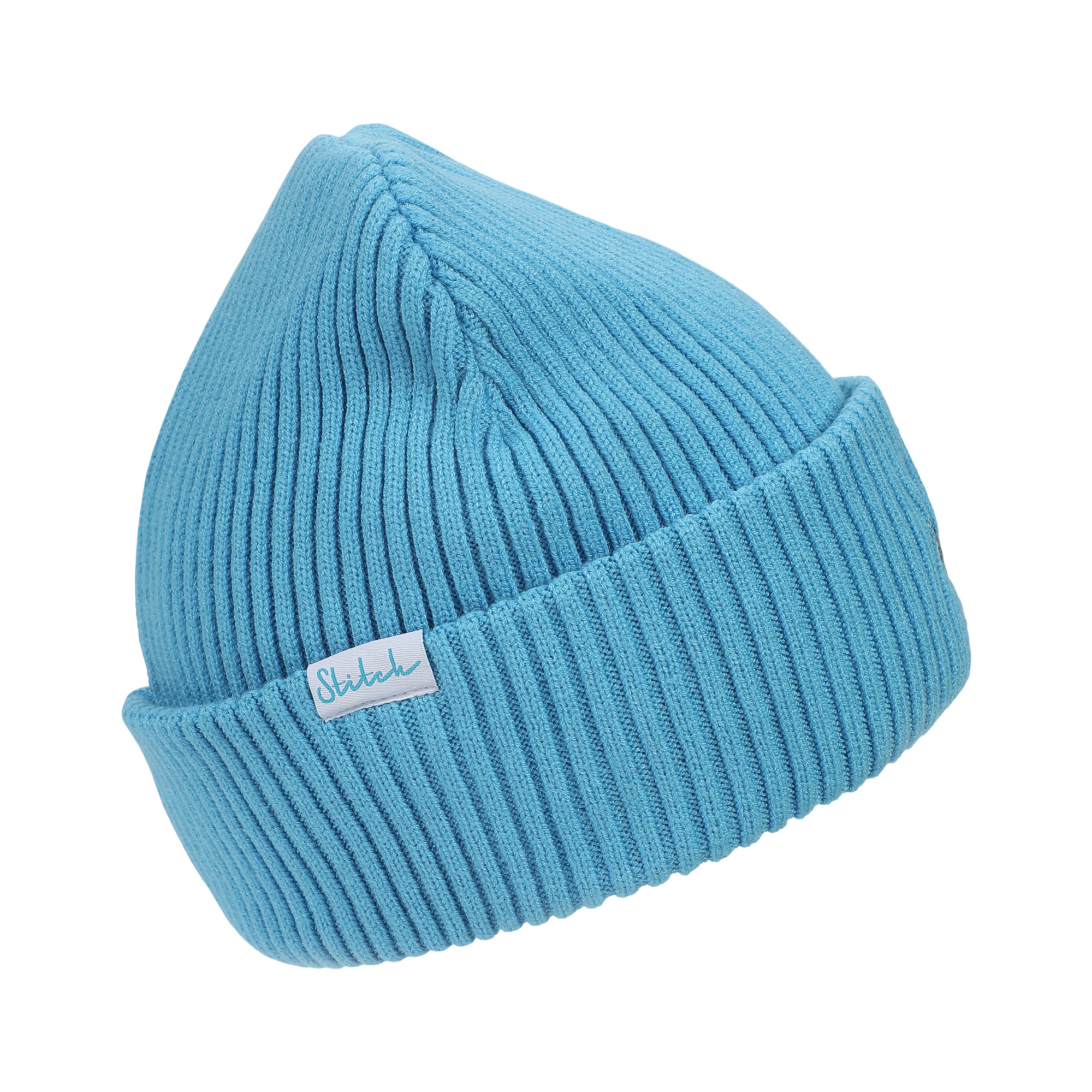 Lilo & Stitch Ribbed Knit, Embroidered Stitch On Blue Satin Lined Cuff Beanie