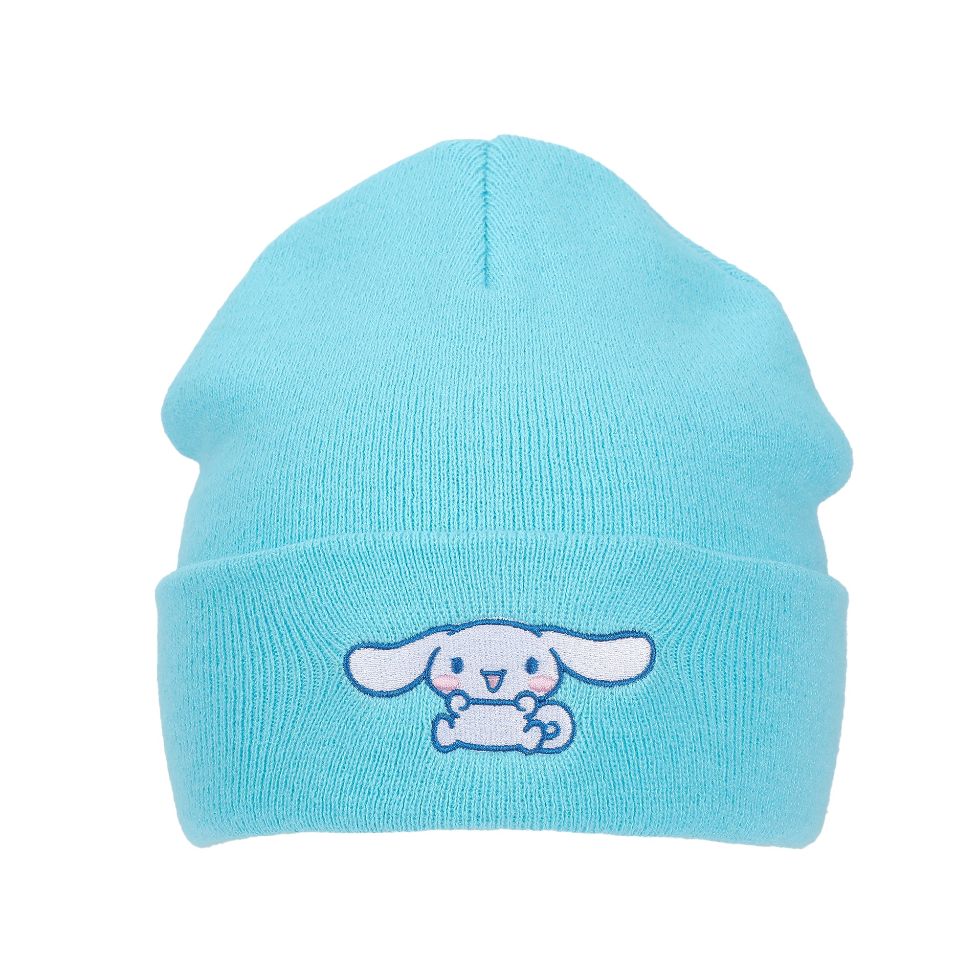 Cinnamoroll Ribbed Knit, Embroidered Character On Blue Cuff Beanie