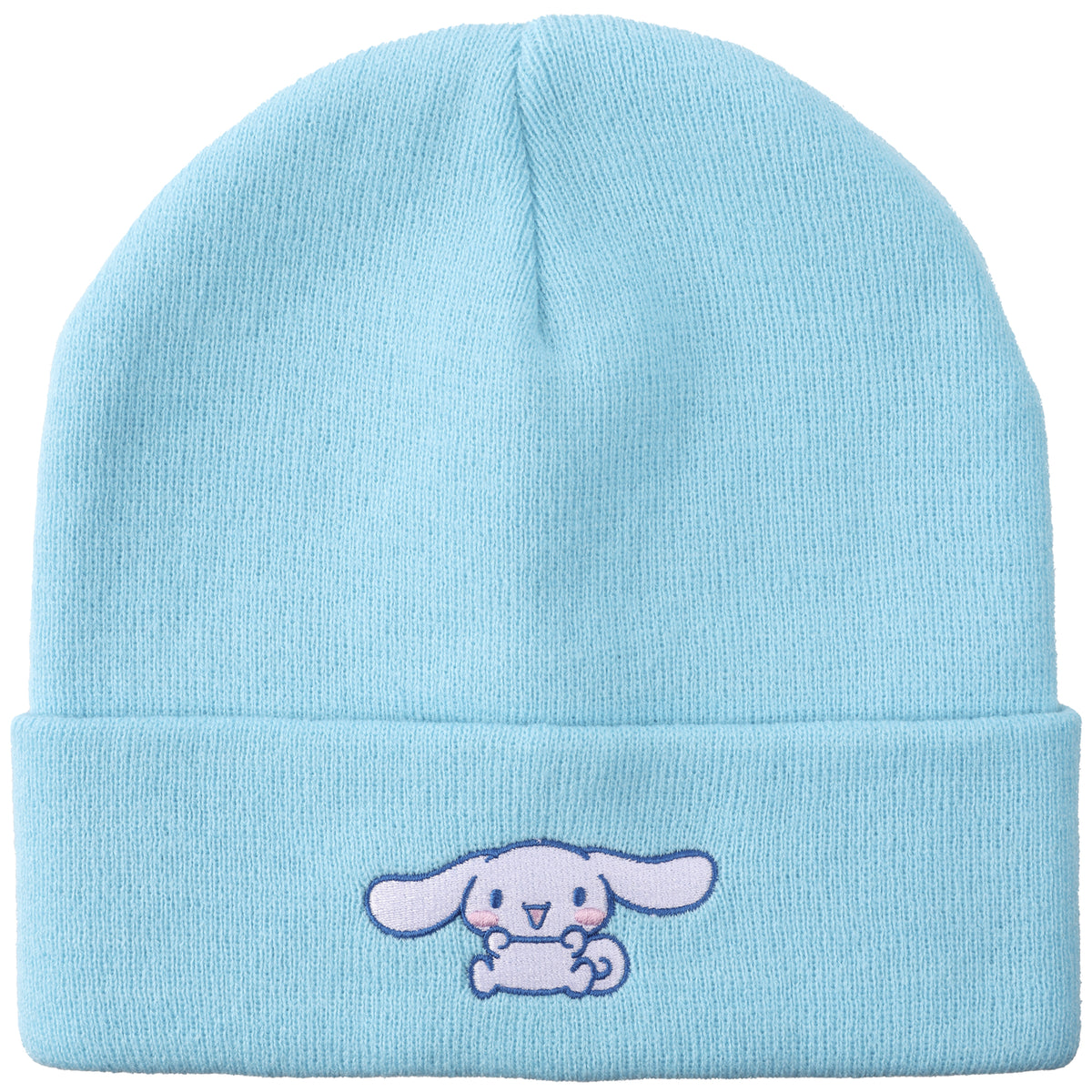 Cinnamoroll Ribbed Knit, Embroidered Character On Blue Cuff Beanie
