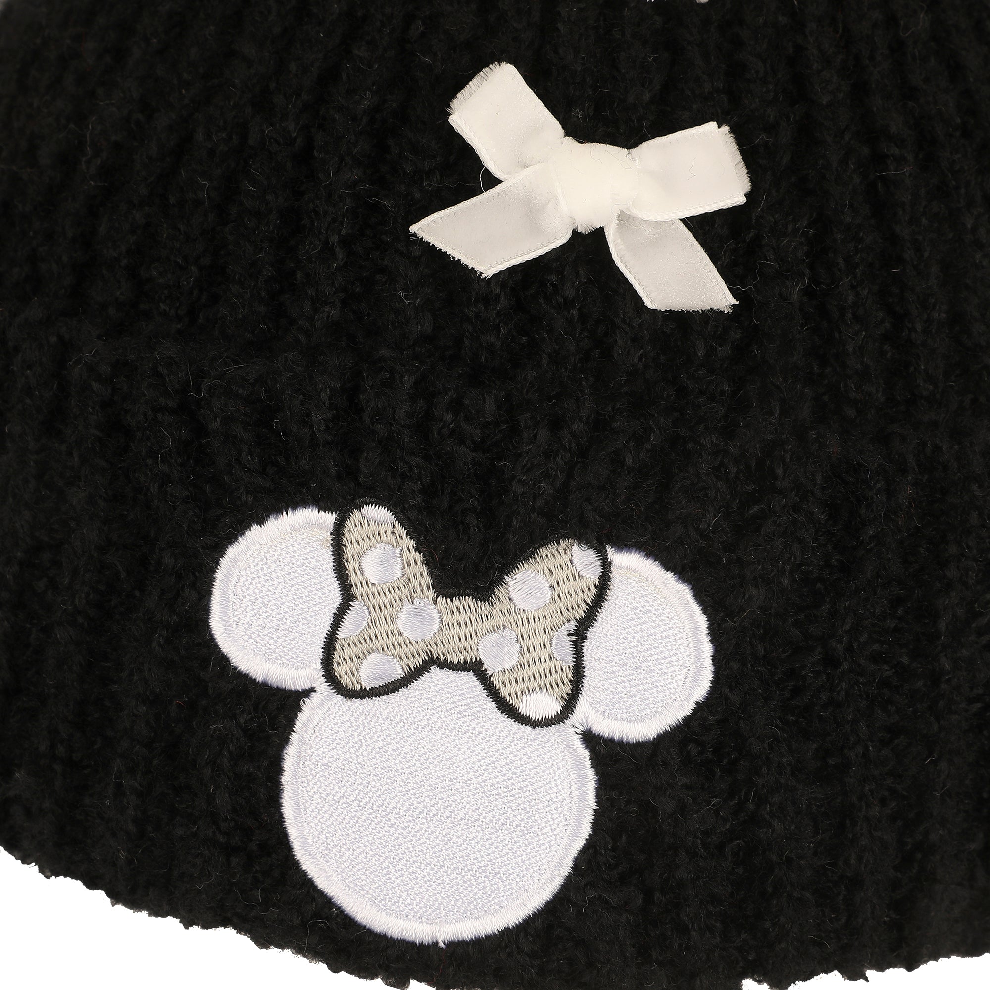 Disney Minnie Mouse Character Ears & Bow Appliques Black Cuff Beanie