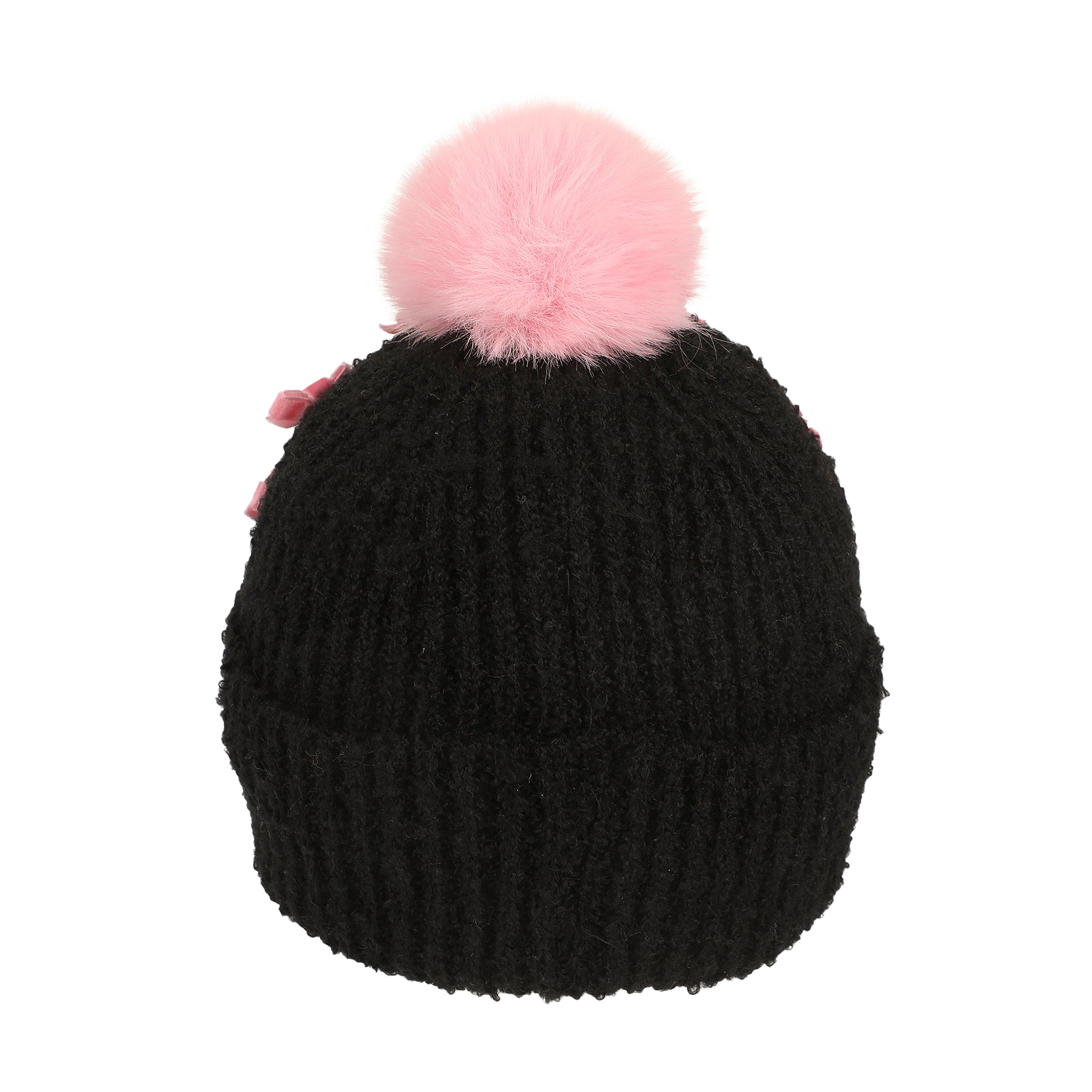 Kuromi Pearls Adult Black Cuffed Knit Beanie With Pink Pom