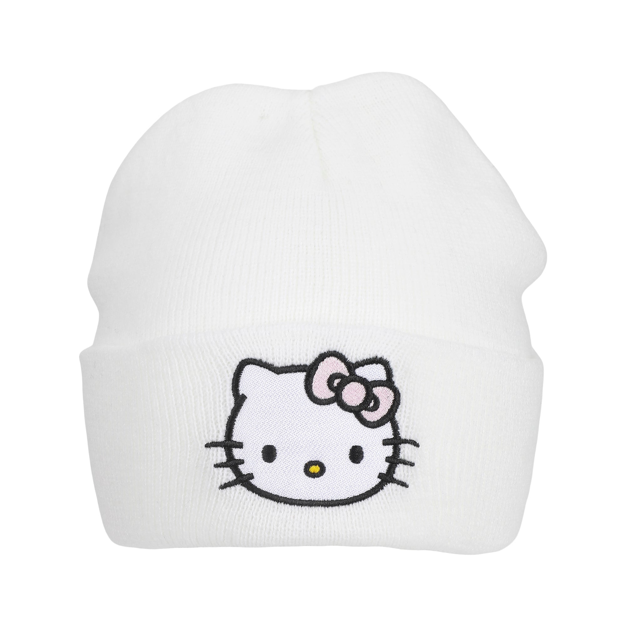 Hello Kitty Embroidered Character On White Cuff Beanie