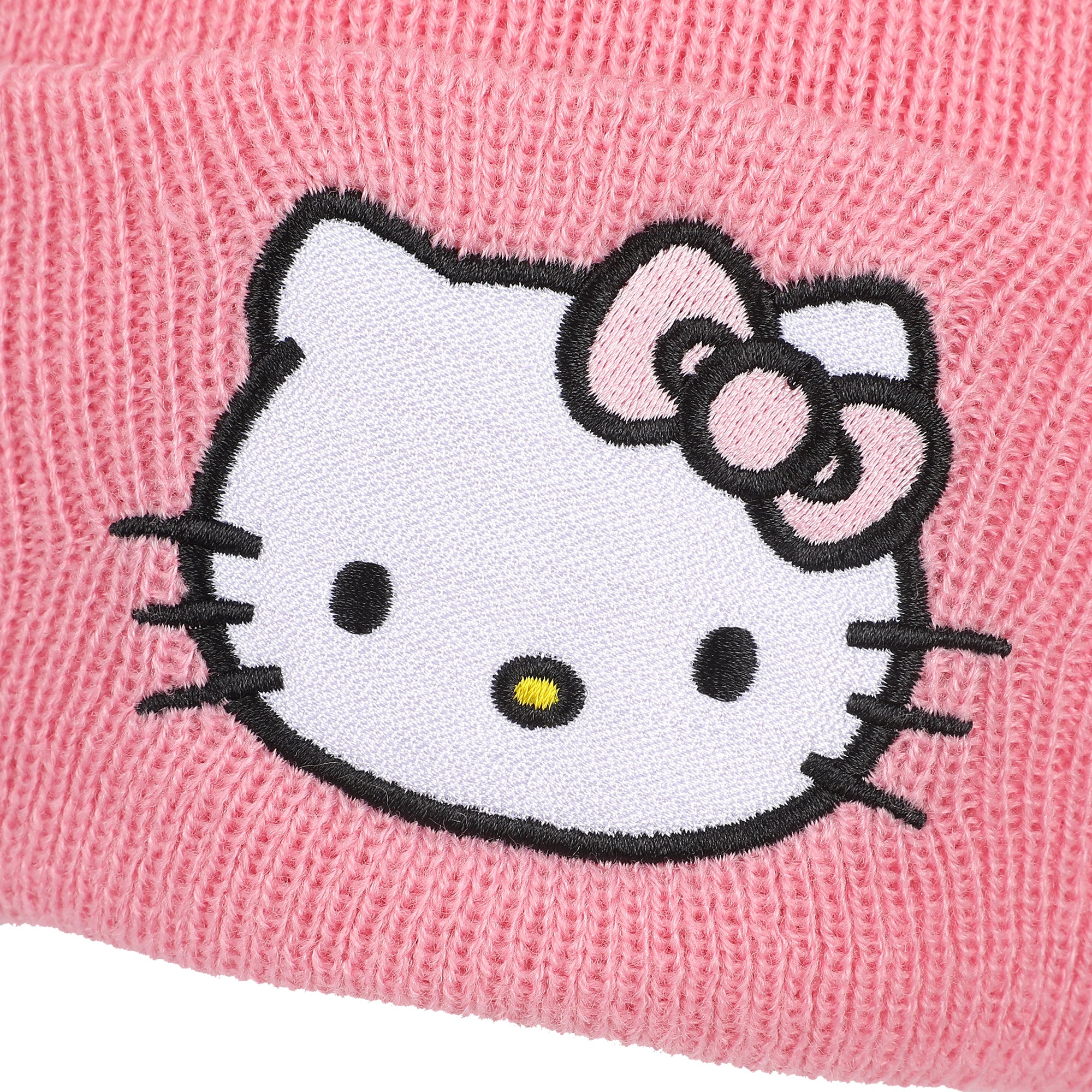Hello Kitty Embroidered Character On Pink Cuff Beanie