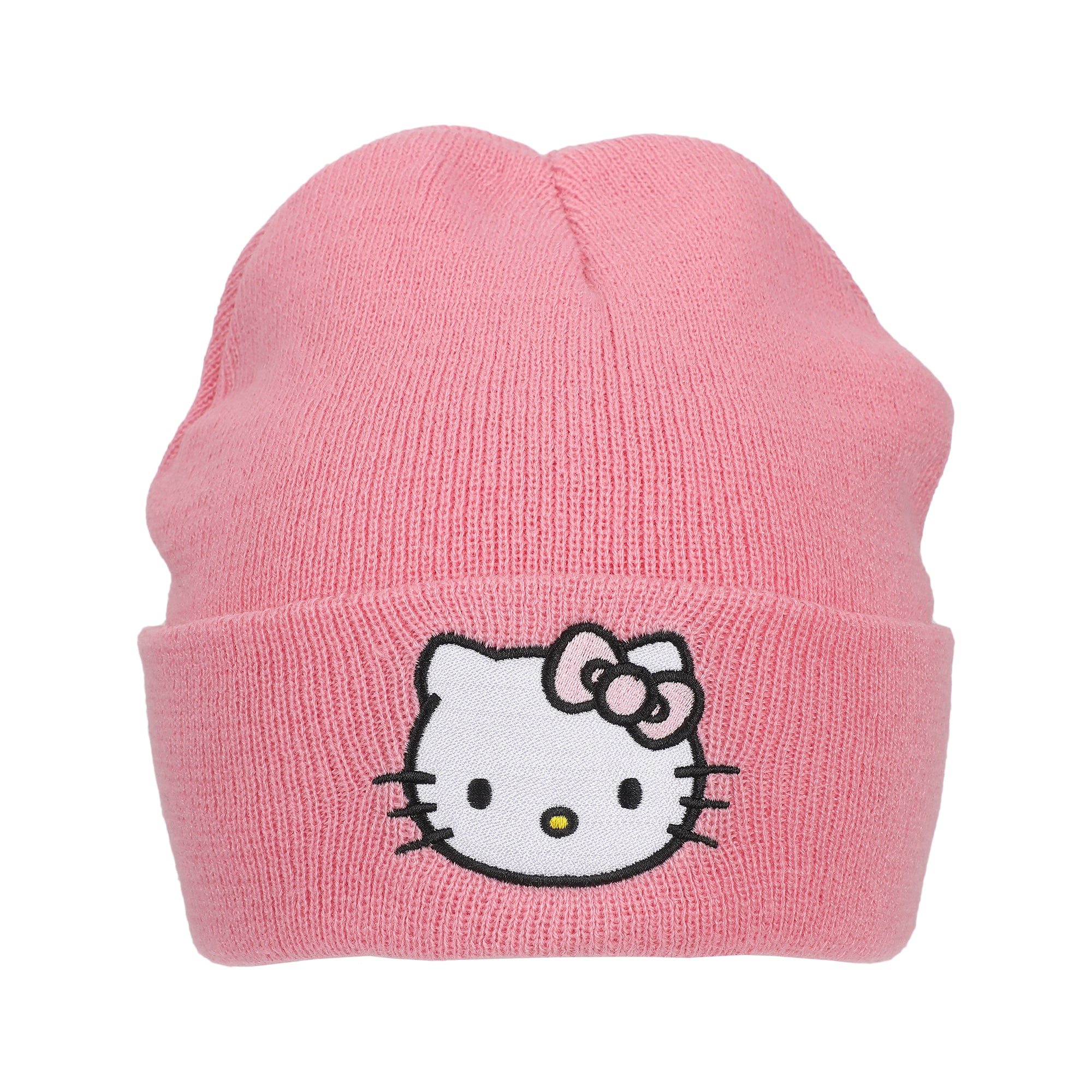 Hello Kitty Embroidered Character On Pink Cuff Beanie