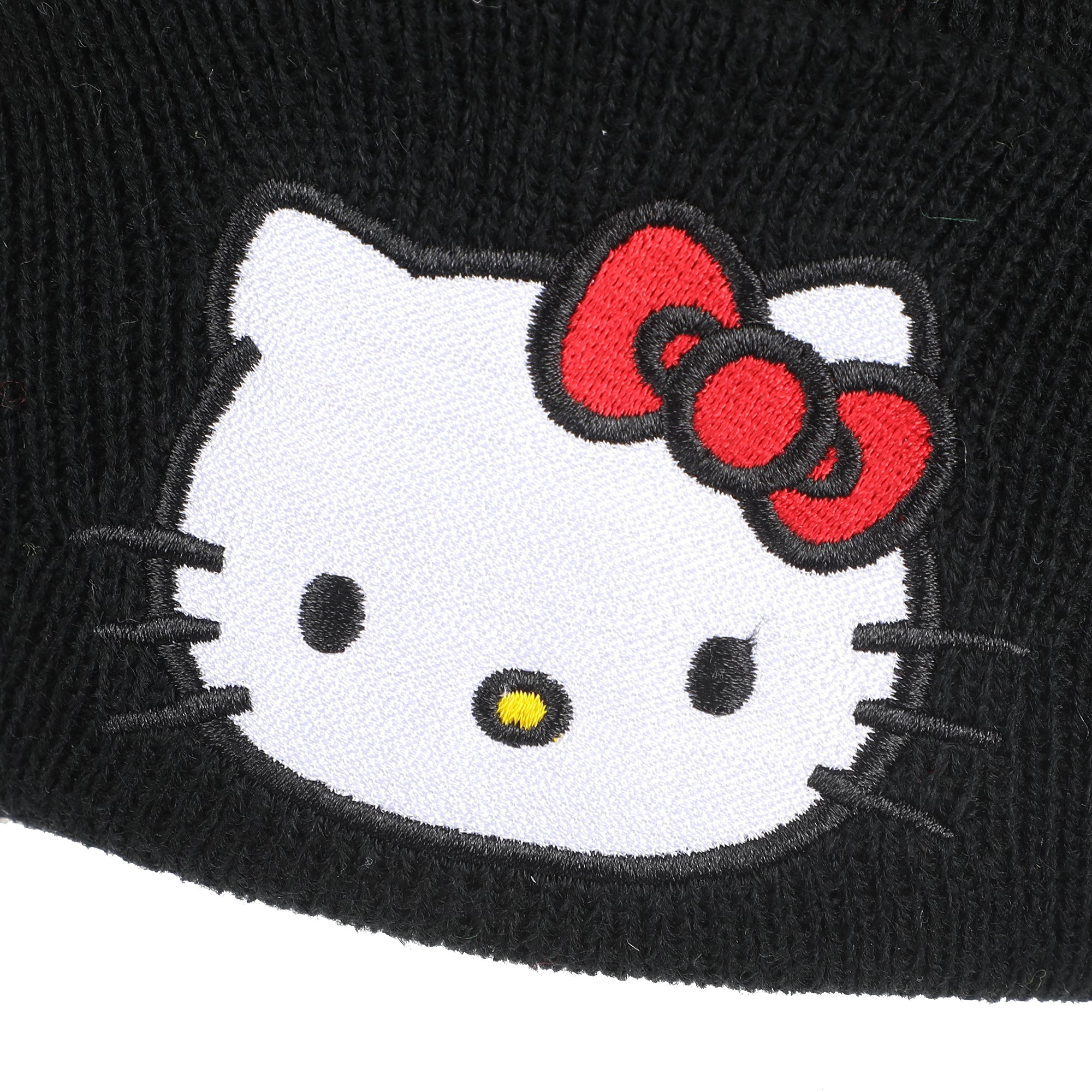 Hello Kitty Embroidered Character On Black Cuff Beanie