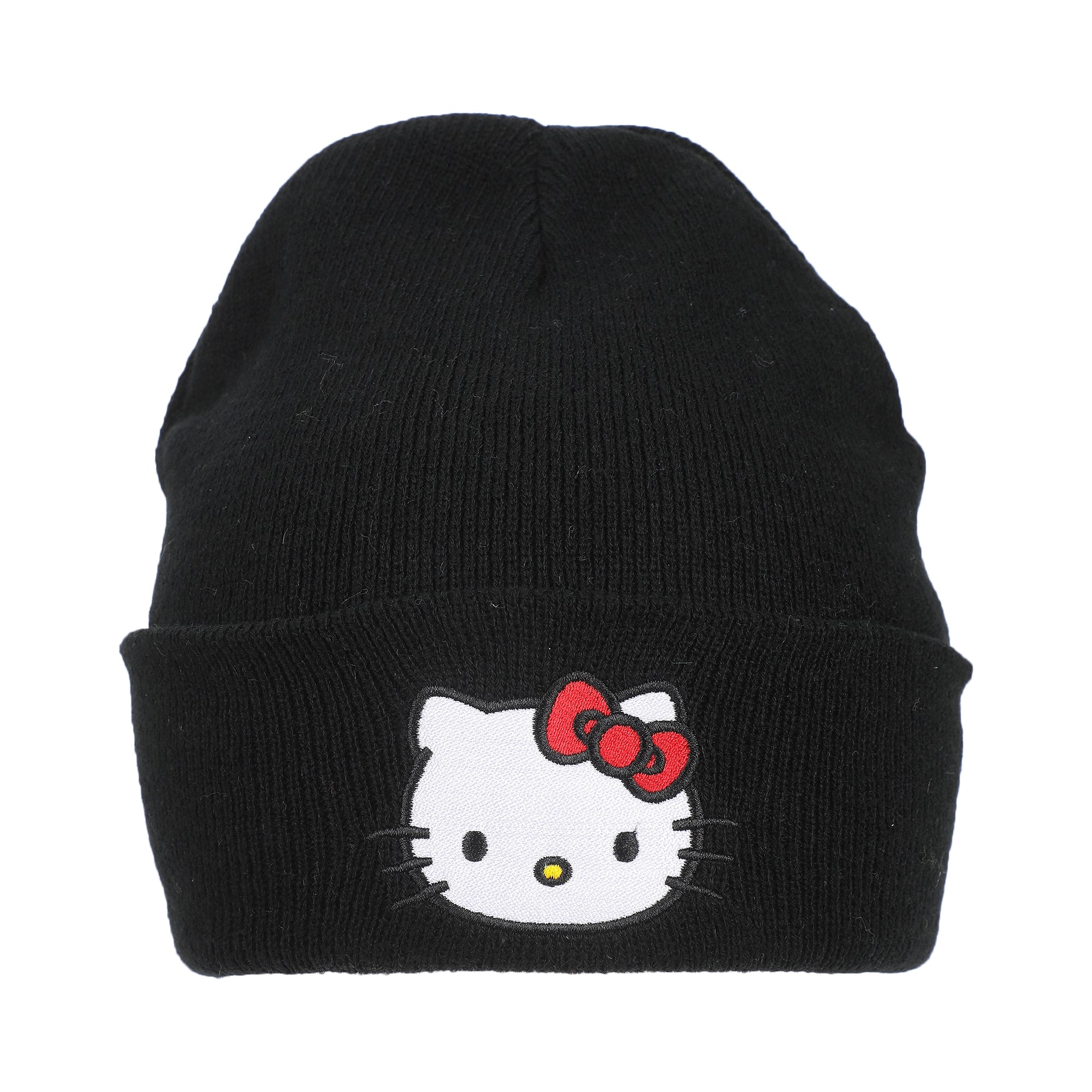 Hello Kitty Embroidered Character On Black Cuff Beanie
