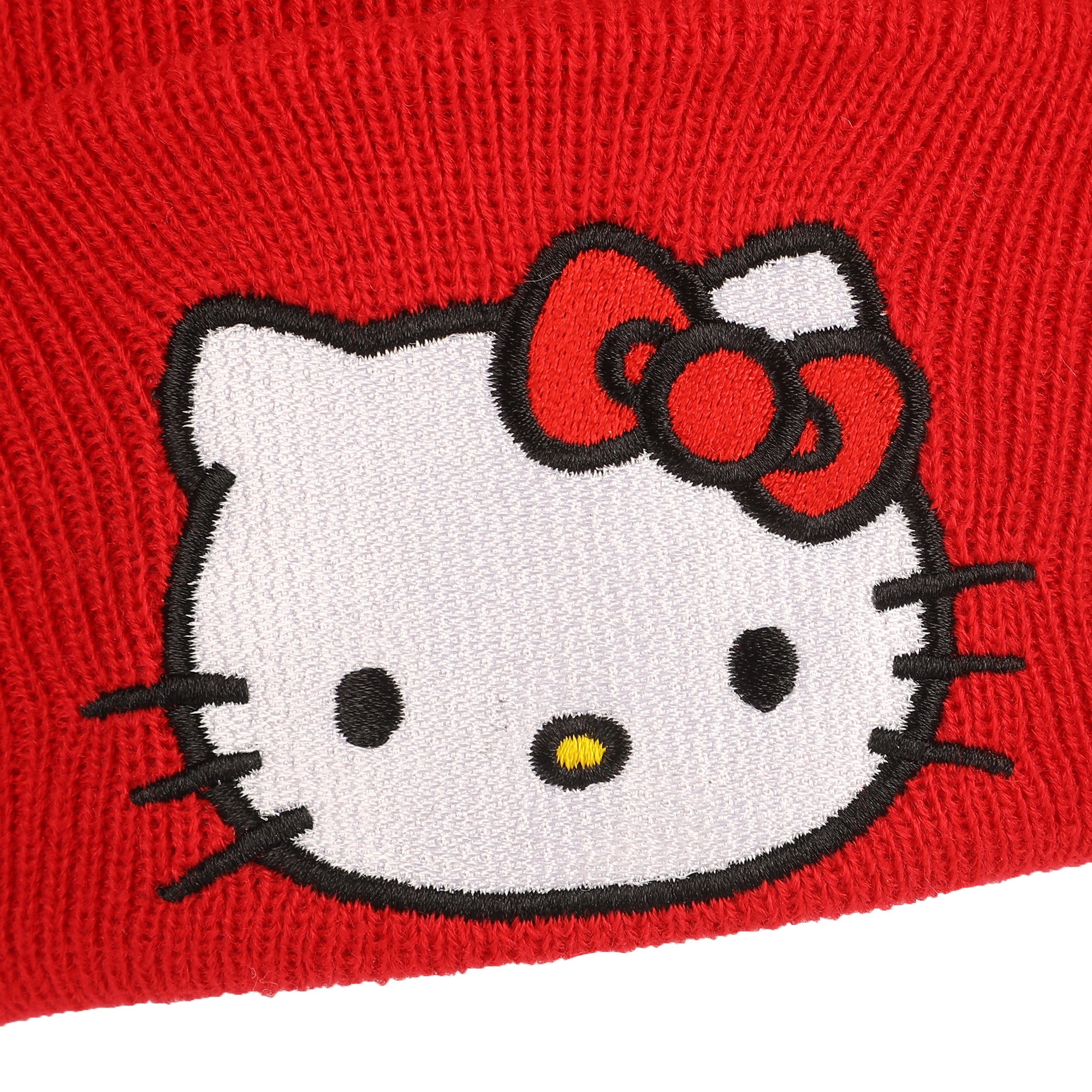 Hello Kitty Embroidered Character Face Red Cuff Beanie
