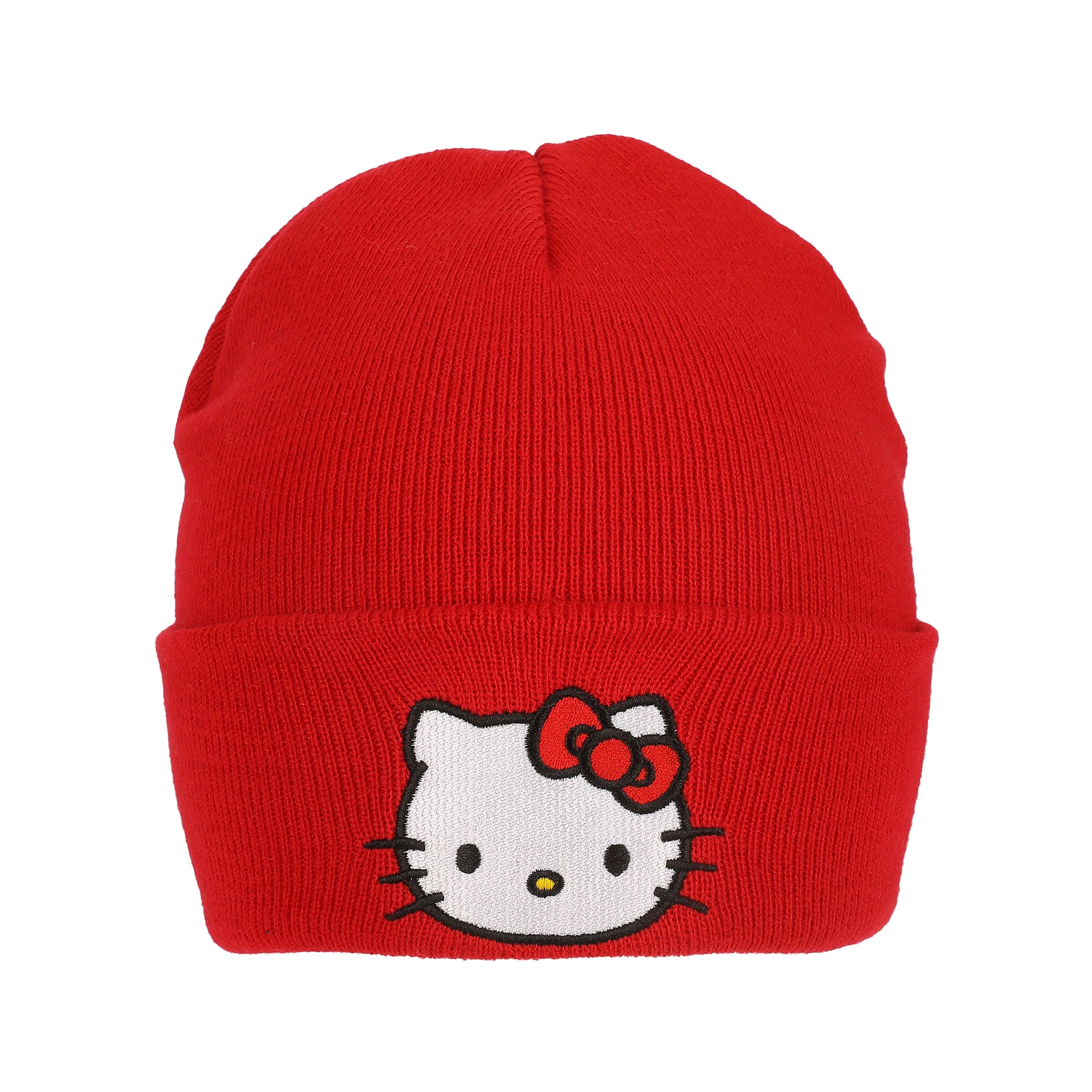 Hello Kitty Embroidered Character Face Red Cuff Beanie