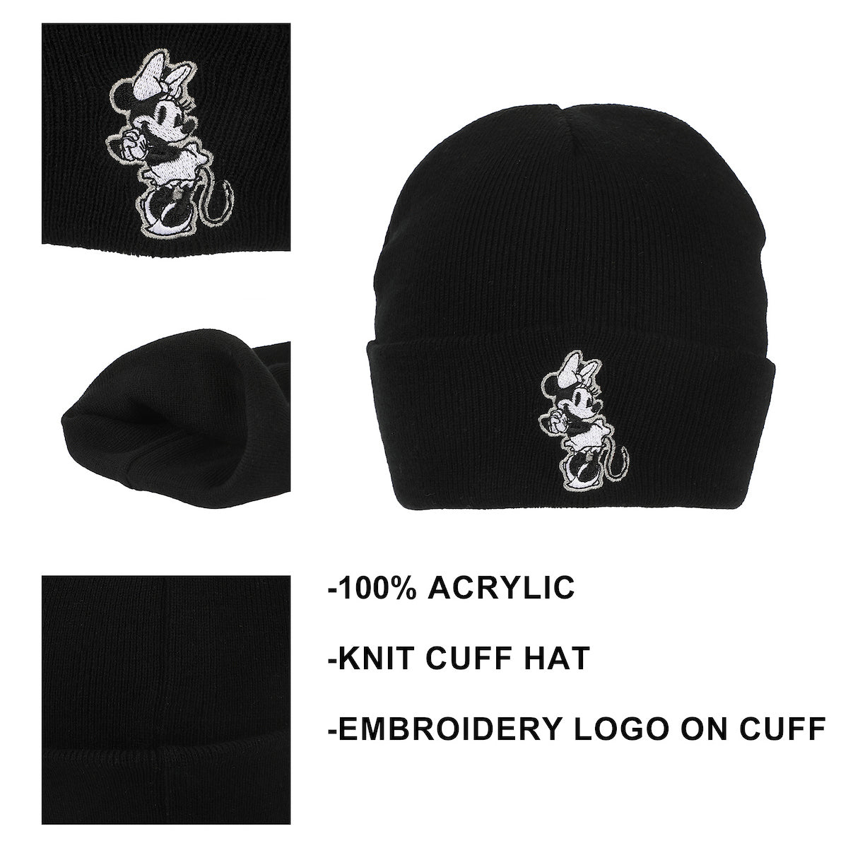 Disney’s Minnie Mouse Classic Adult Black Cuffed Knit Beanie