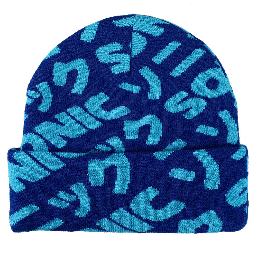 Sonic Flat Embroidery Blue AOP Jacquard Acrylic Knit Beanie