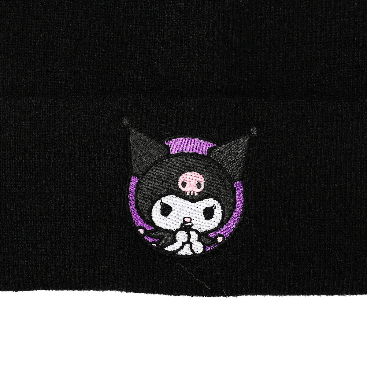Kuromi Purple Circle Black Cuffed Embroidered Logo knitted Beanie