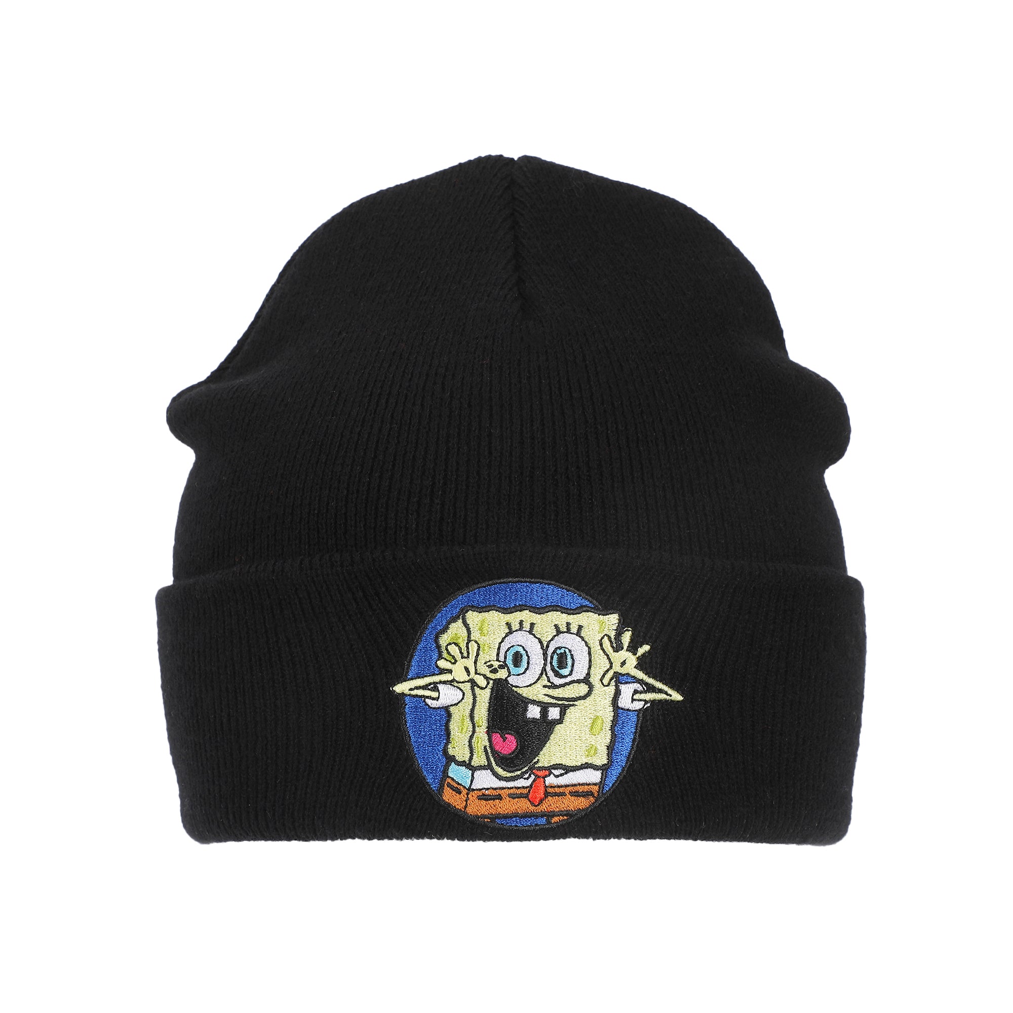 Spongebob Square Pants Embroidered Circle Character Patch On Black Cuff Beanie